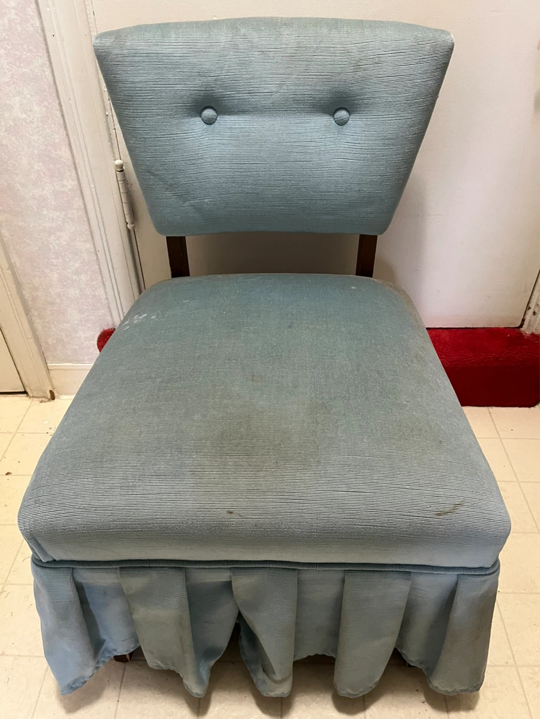 Blue Tufted Accent Chair with Skirt