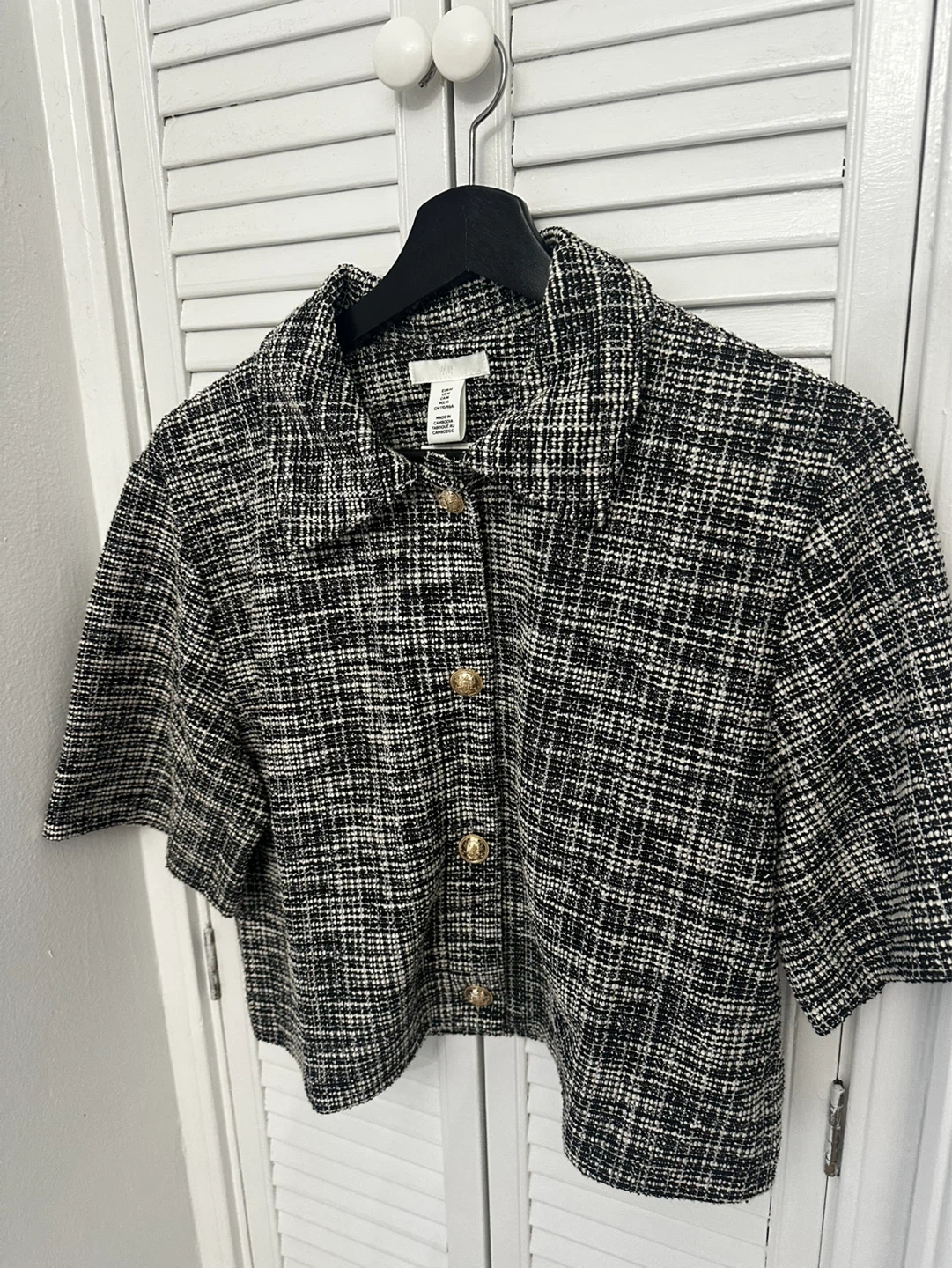 New H&M Black and White Plaid Cropped Jacket - Size M - photo 2