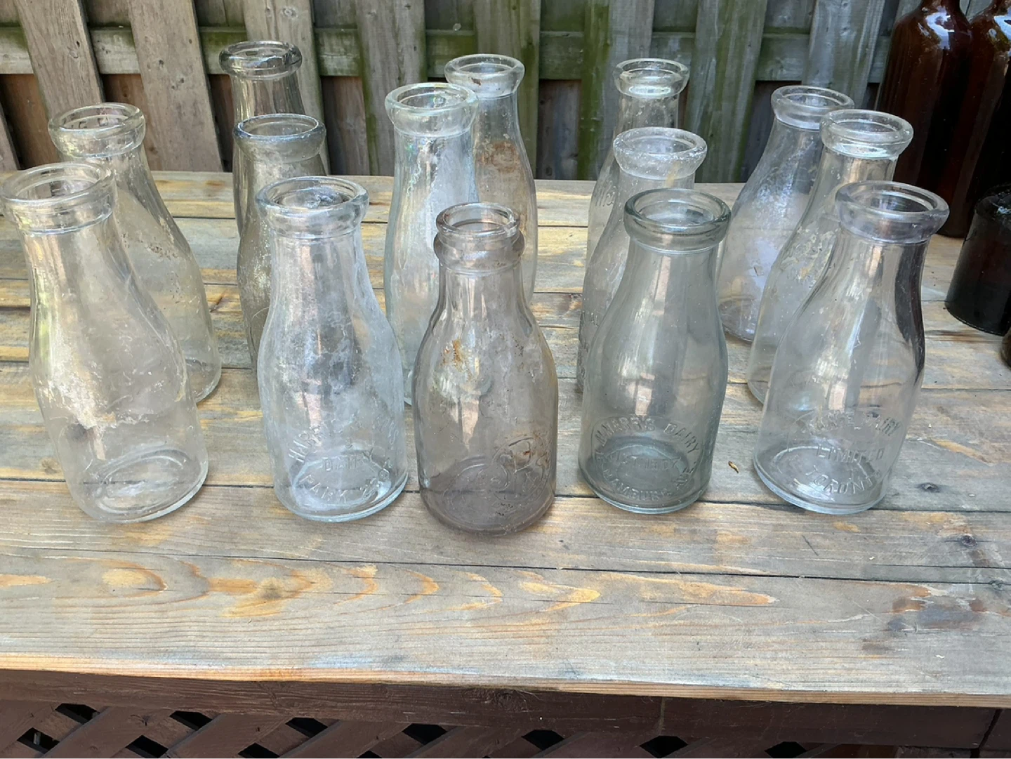 14 Antique DAITY MILK Glass Bottles !