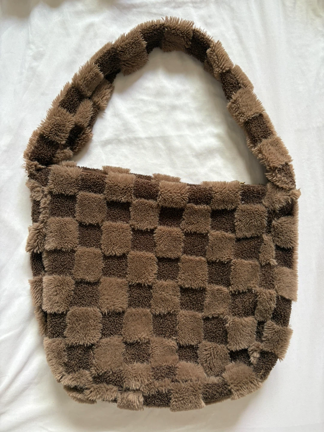 Brown Checkerboard Faux Fur Shoulder Bag - photo 2