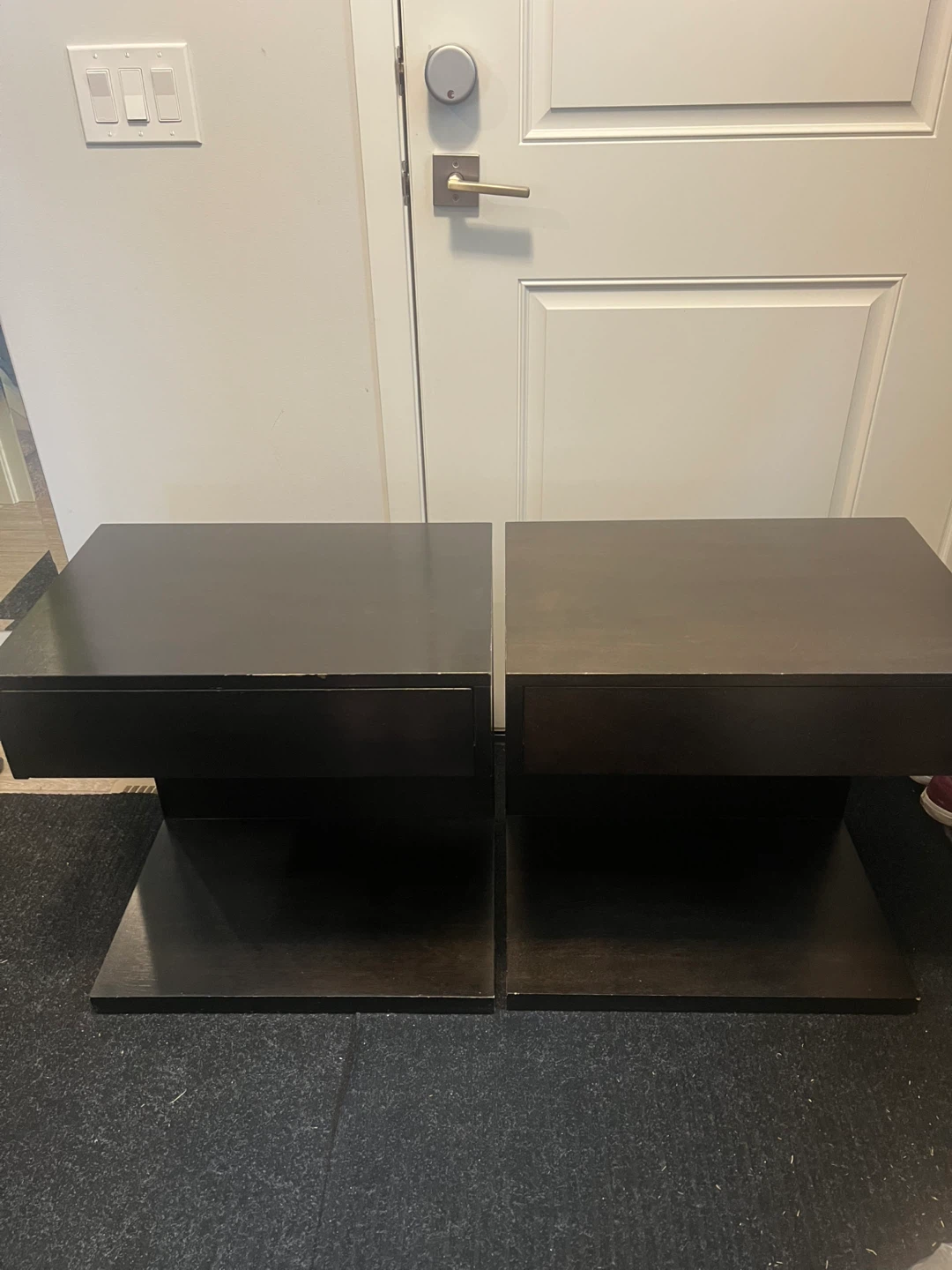 Pair of Dark Brown Modern Nightstands with Drawer - photo 2