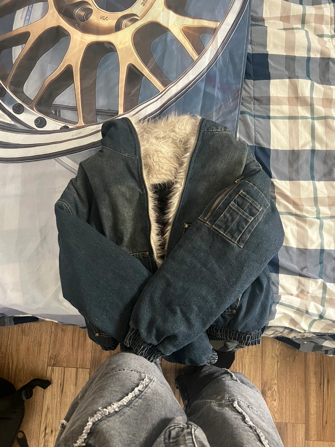 Supermade Denim Jacket with Faux Fur Hood