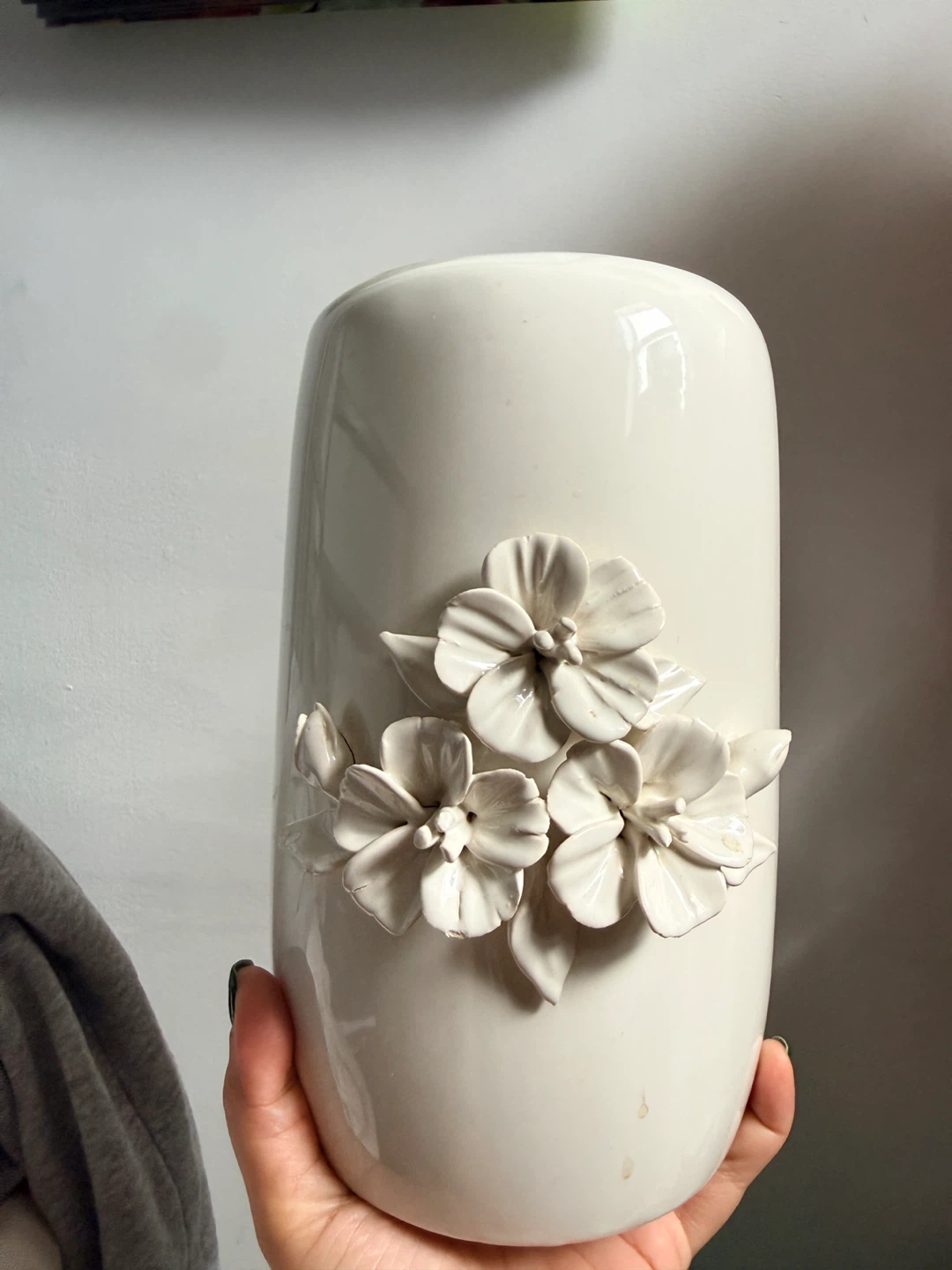 Cream Ceramic Vase with Floral Appliqués