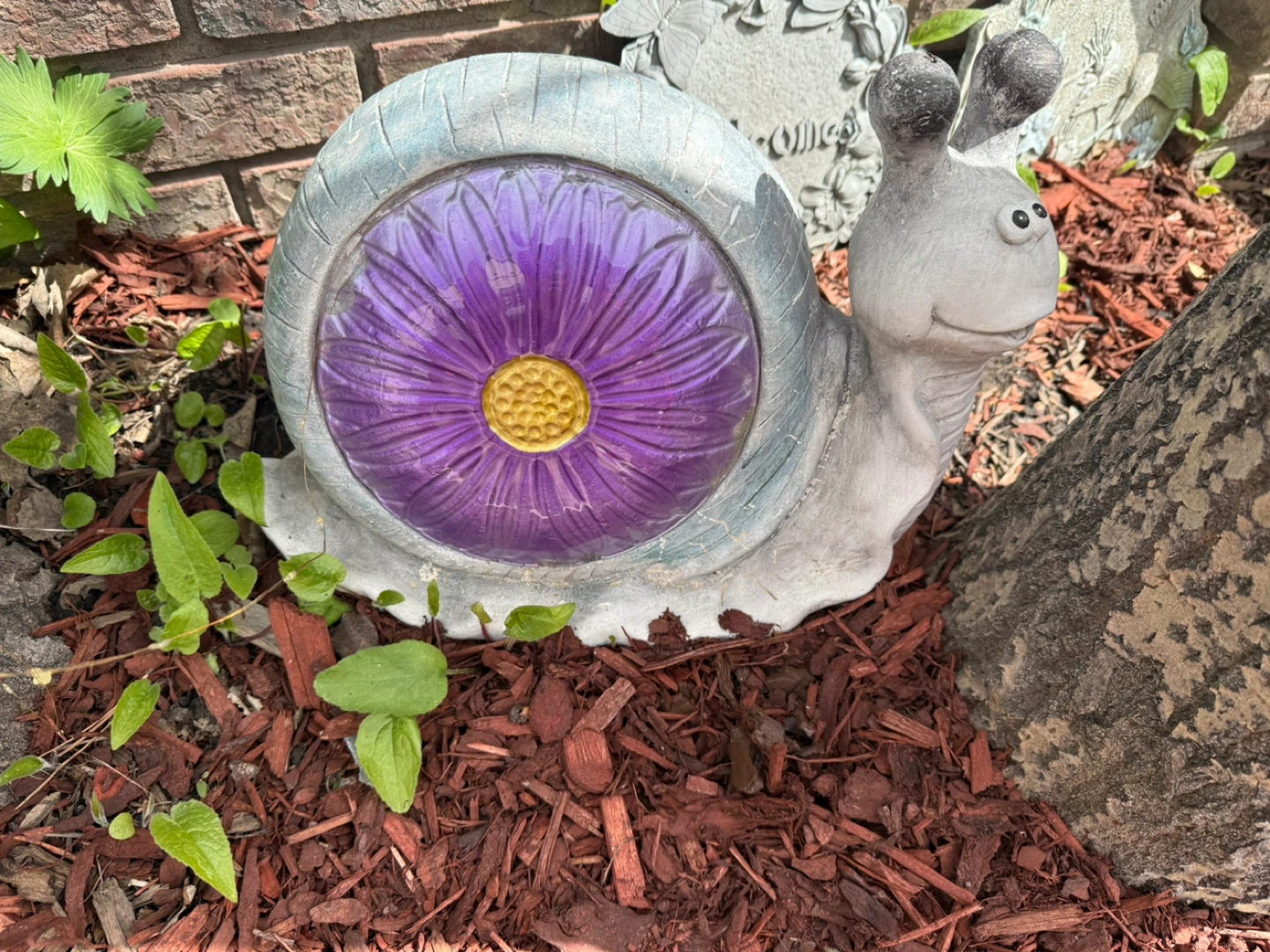 Snail Garden Decor with Purple Flower