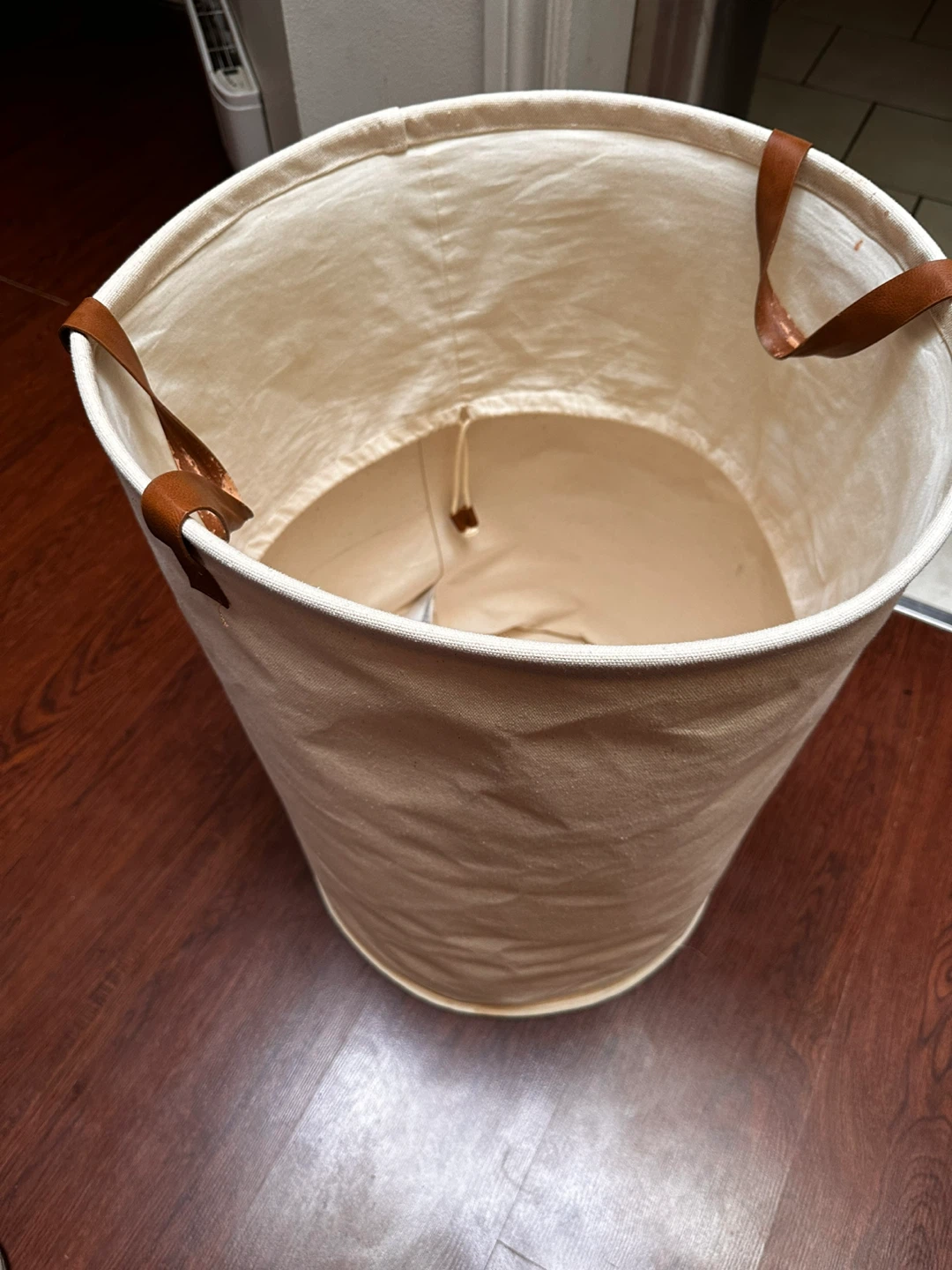 Canvas Laundry Hamper with Faux Leather Handles