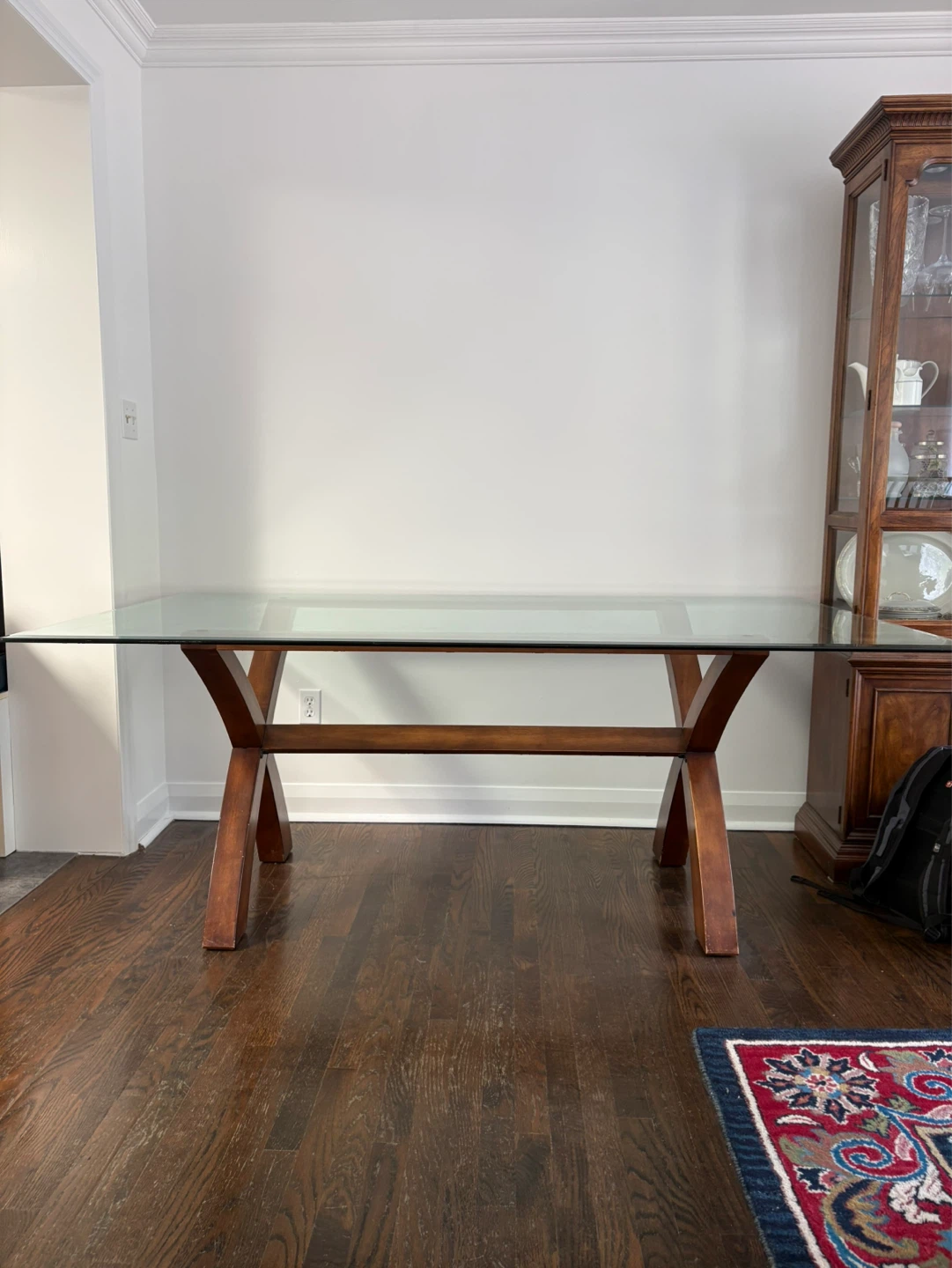 Glass Top Dining Table with Wooden X-Leg Base - photo 3