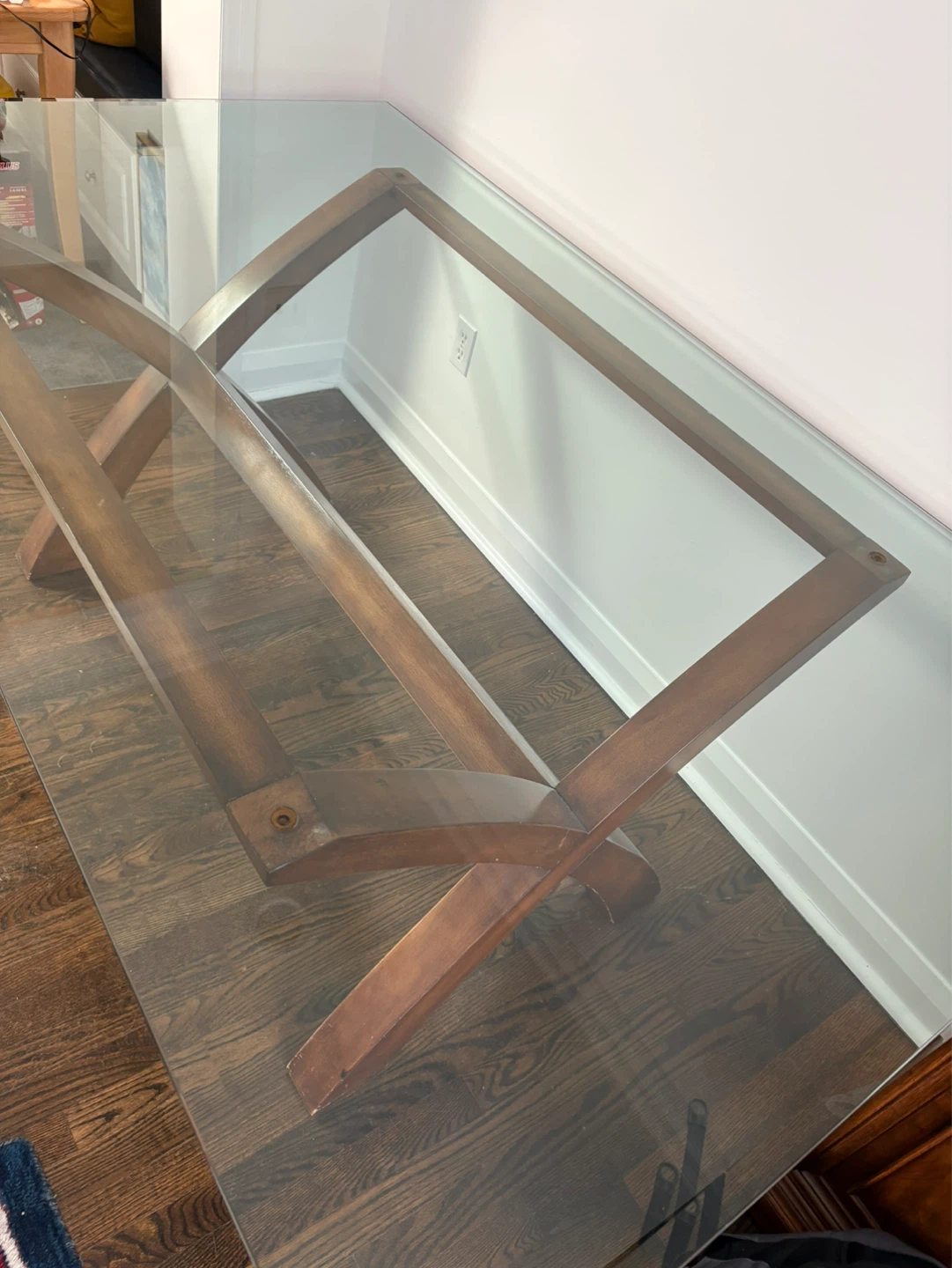 Glass Top Dining Table with Wooden X-Leg Base - photo 4