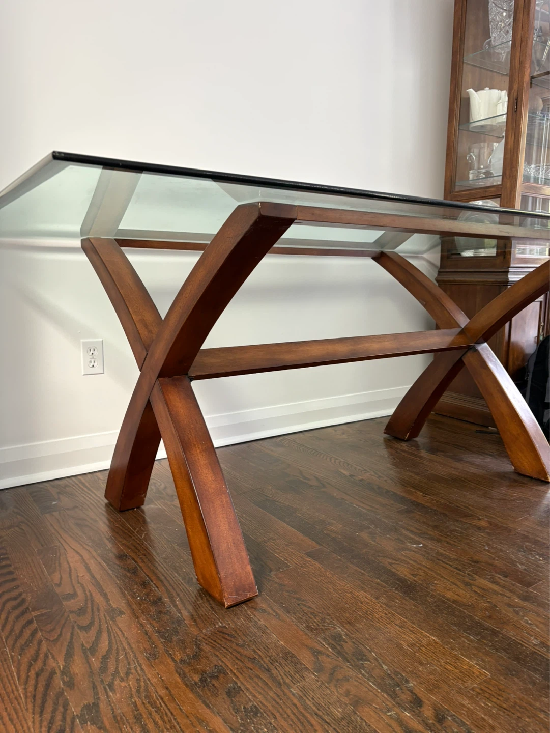 Glass Top Dining Table with Wooden X-Leg Base - photo 2