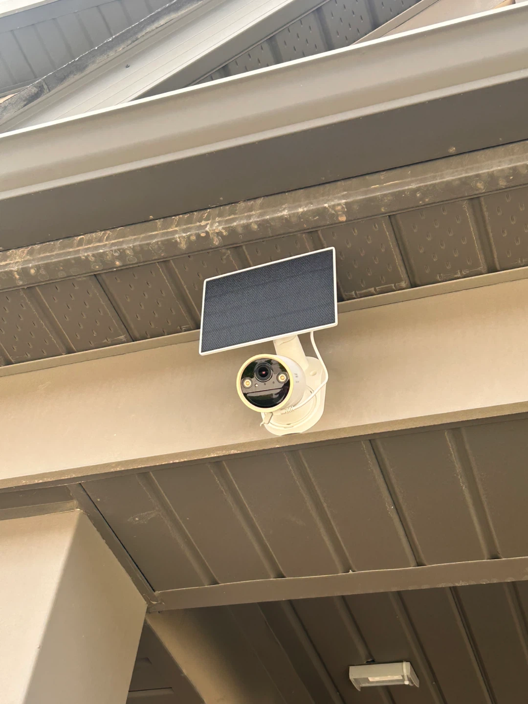 White Outdoor Security Camera with Solar Panel