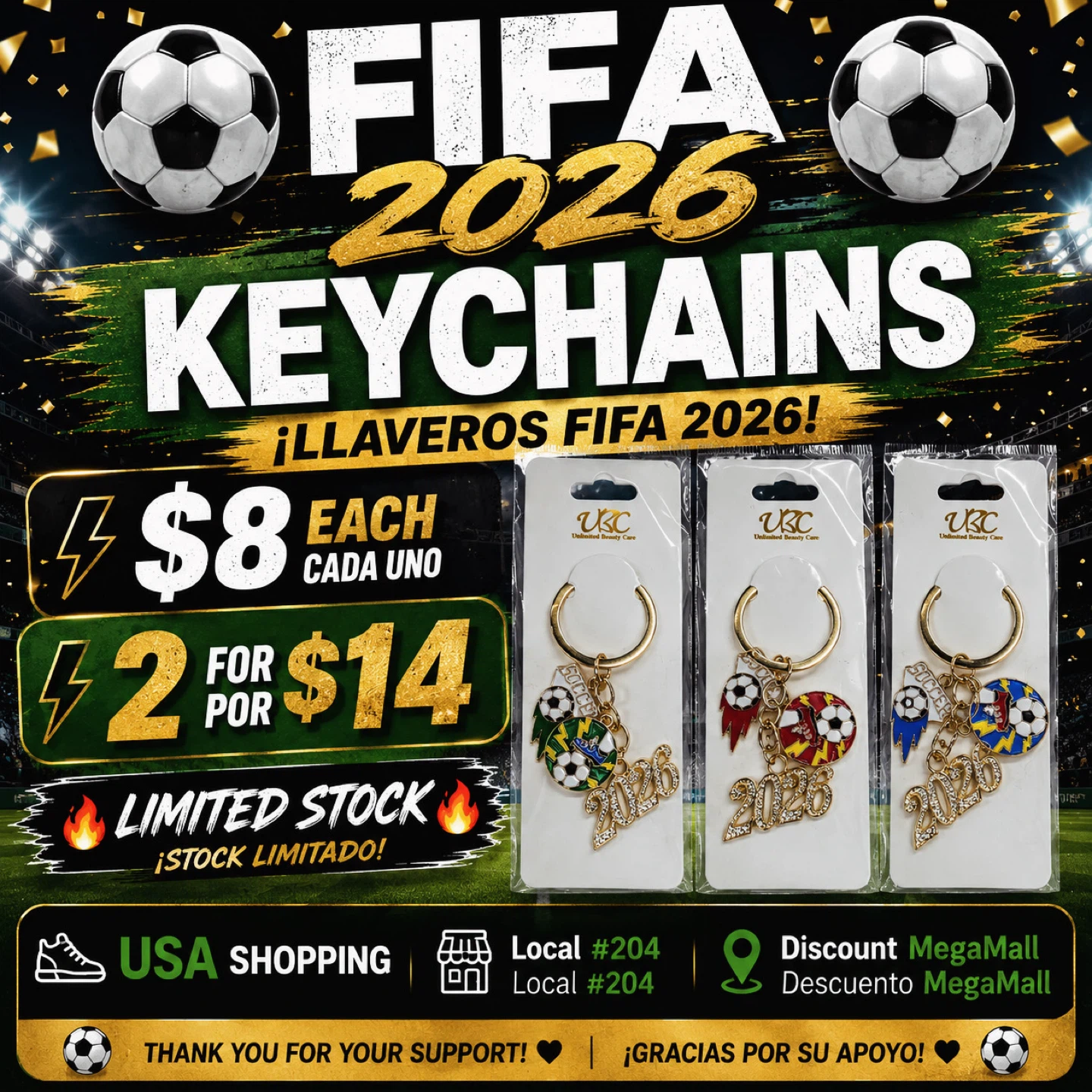 FIFA 2026 Soccer Llaveros 3 Estilos Edición Limitada