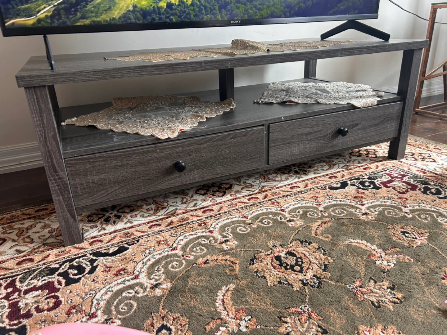 Dark Grey TV Stand with Two Drawers