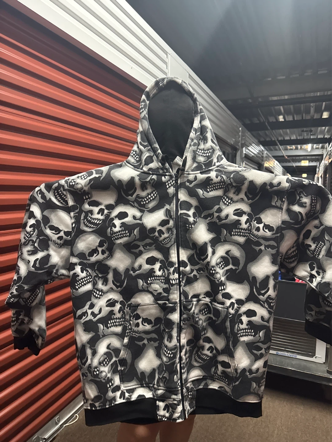 Skull Print Zip-Up Hoodie