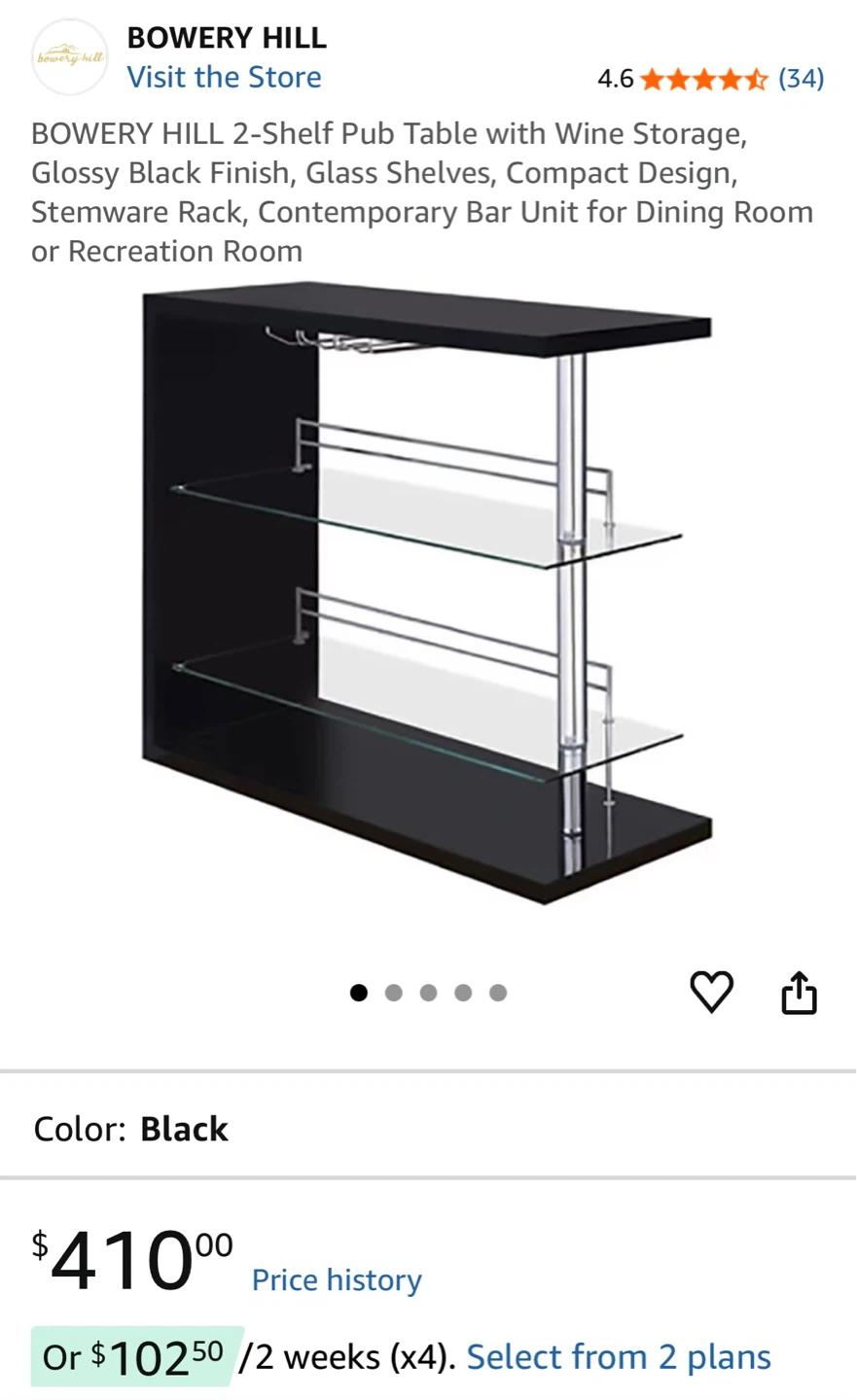 Bowery Hill Black Bar Console and Wine Glass Rack - photo 4