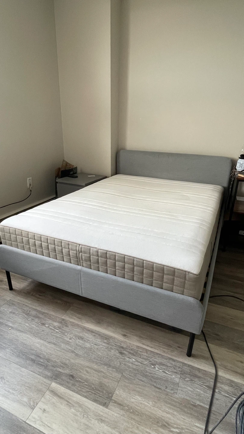 IKEA SLATTUM Bed Frame Grey and HAUGESUND spring mattress