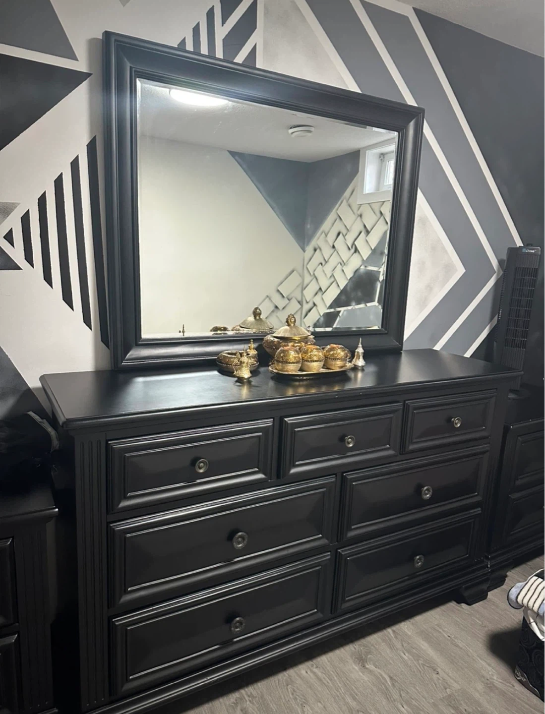 Black Bedroom Dresser with Mirror - photo 3