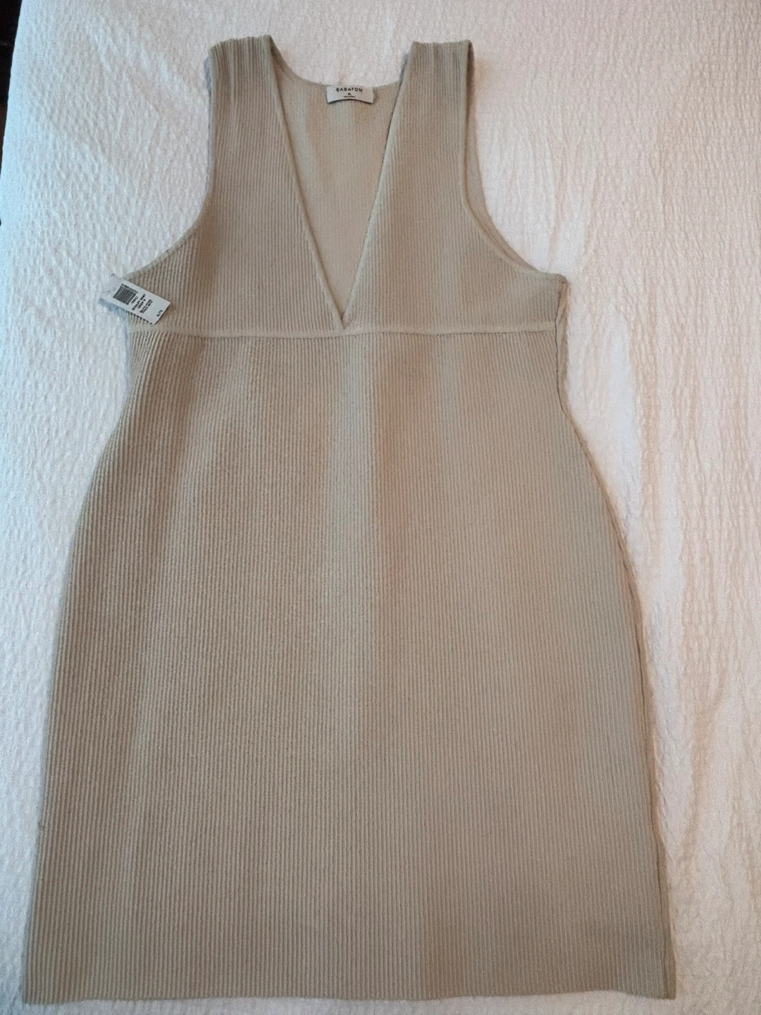 Babaton Beige Knit V-Neck Sleeveless Dress