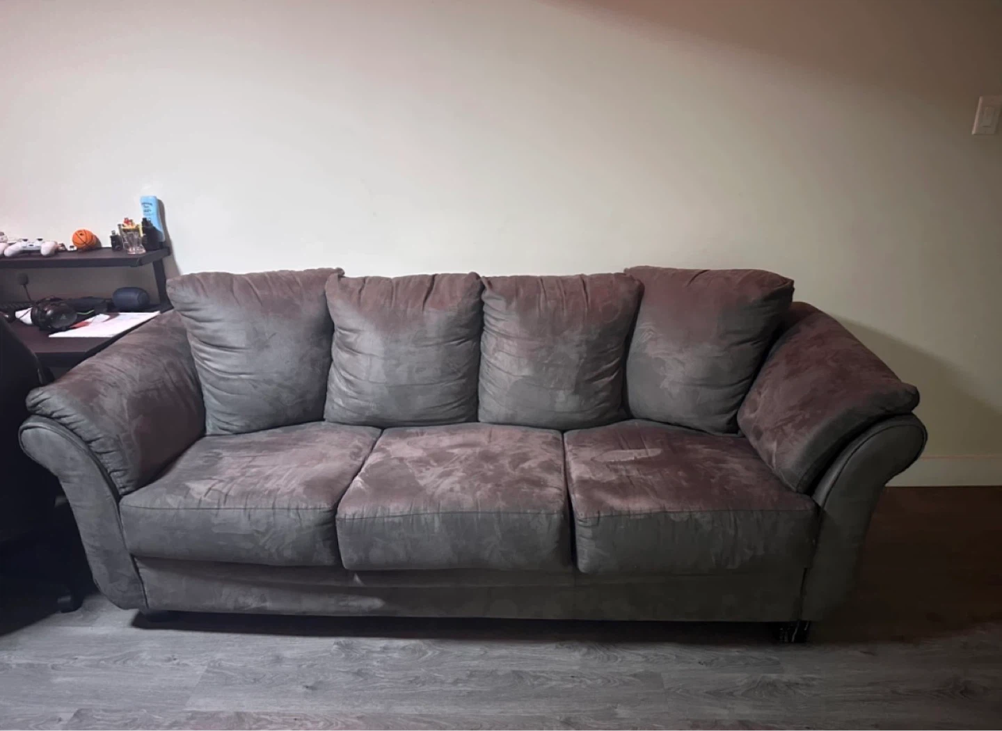 Grey couch and 3-seater sofa set + coffee table and corner table