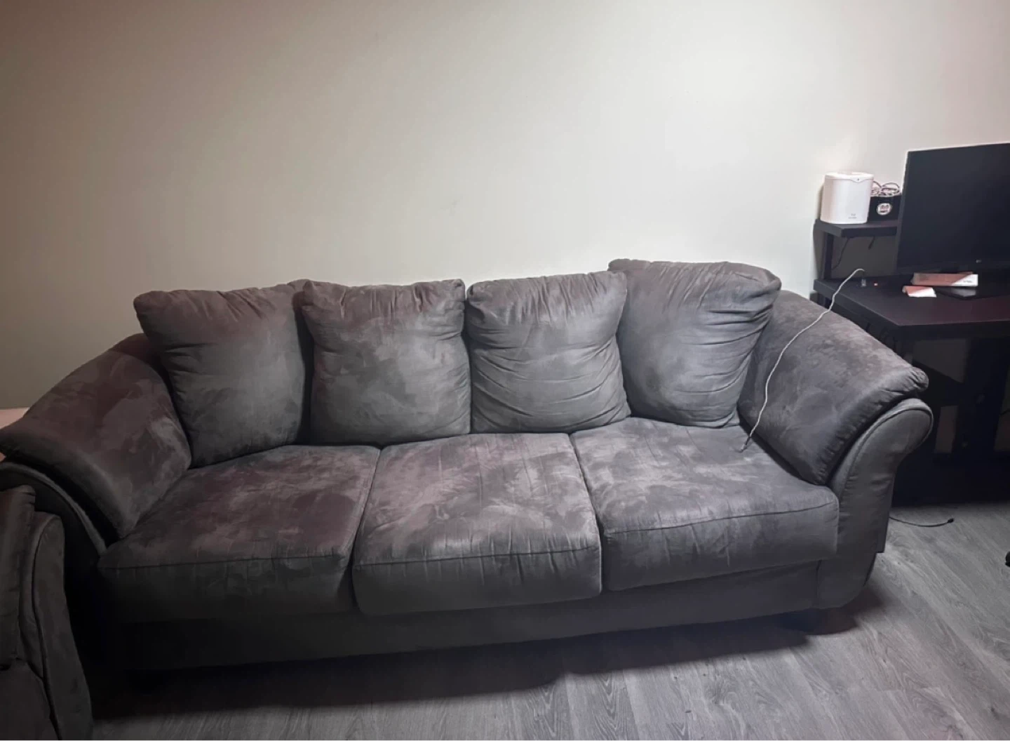 Grey couch and 3-seater sofa set + coffee table and corner table - photo 2