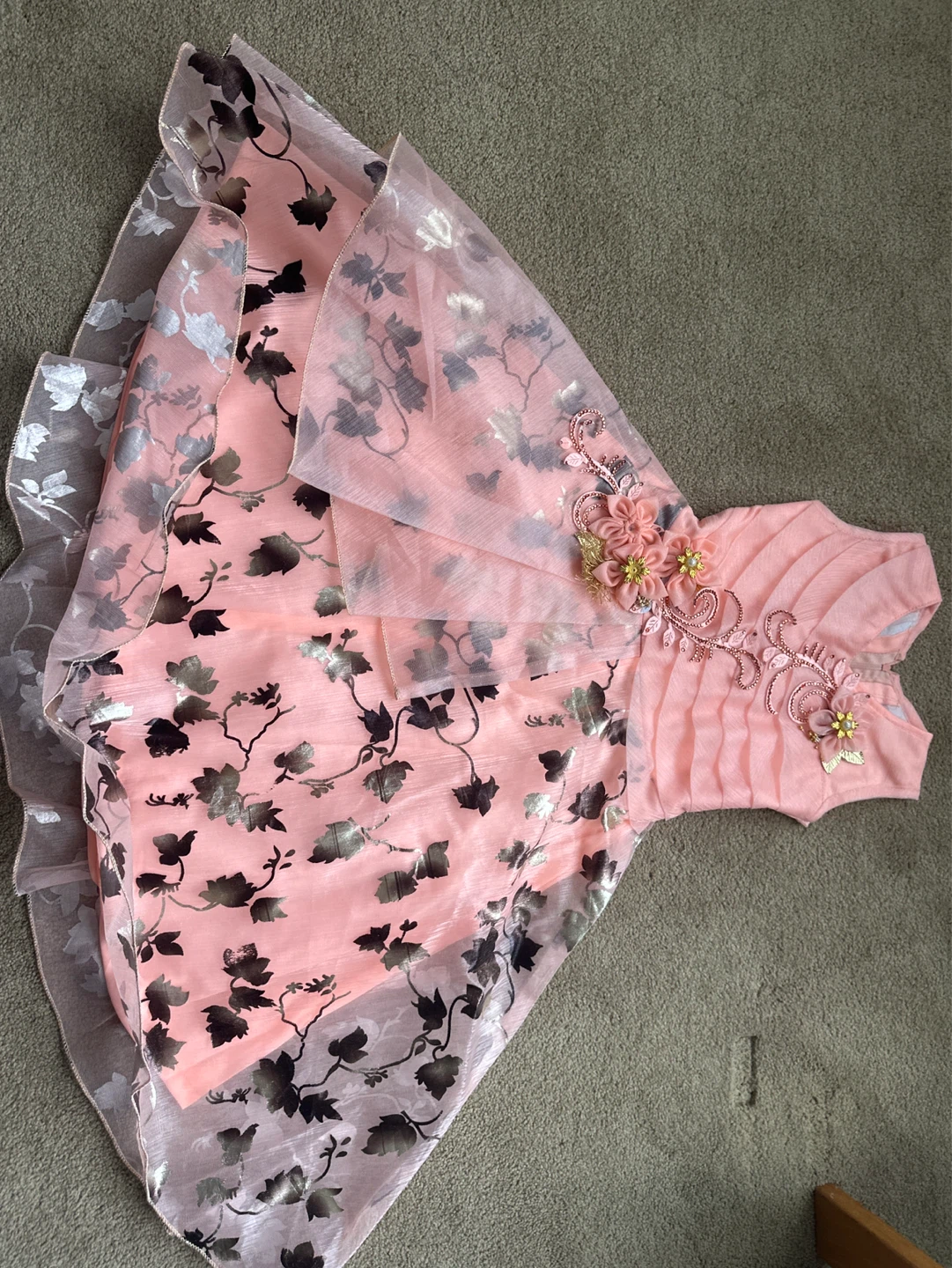 Pink Floral Dress with Sheer Overlay