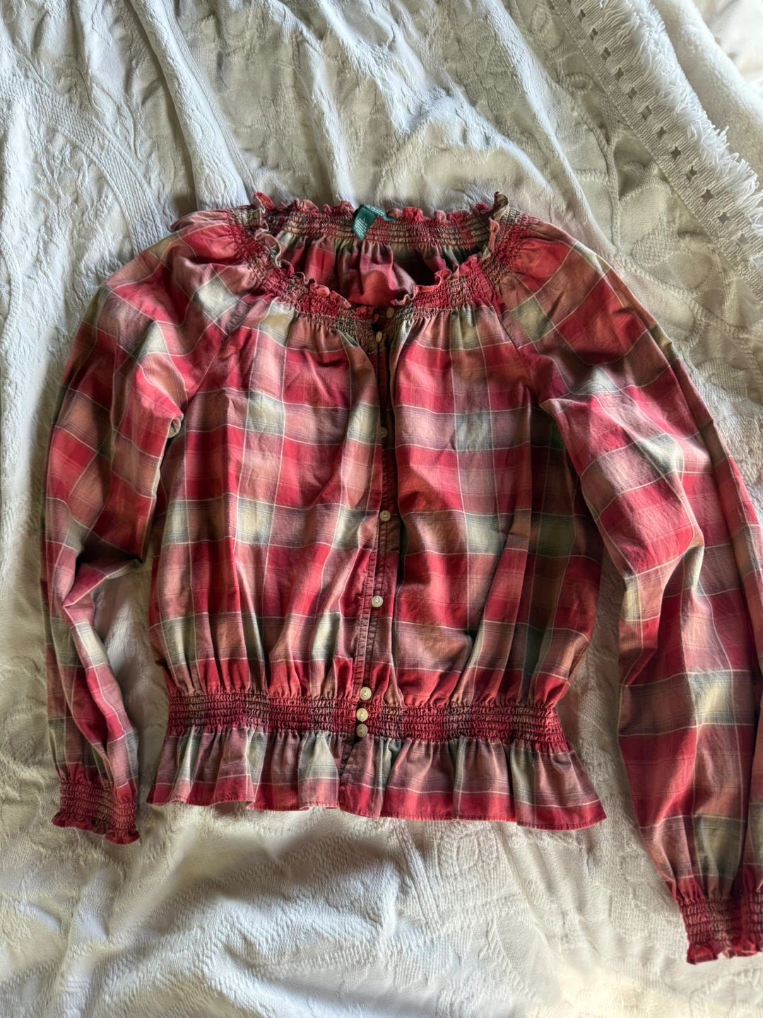 LRL Ralph Lauren Plaid Smocked Blouse - Size L