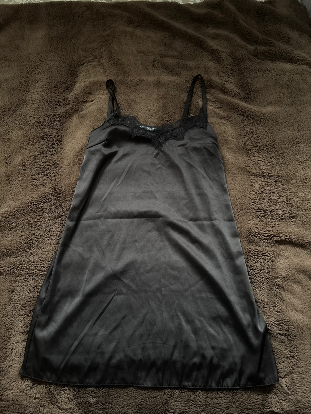 Valentina satin slip dress for bed with lace trim