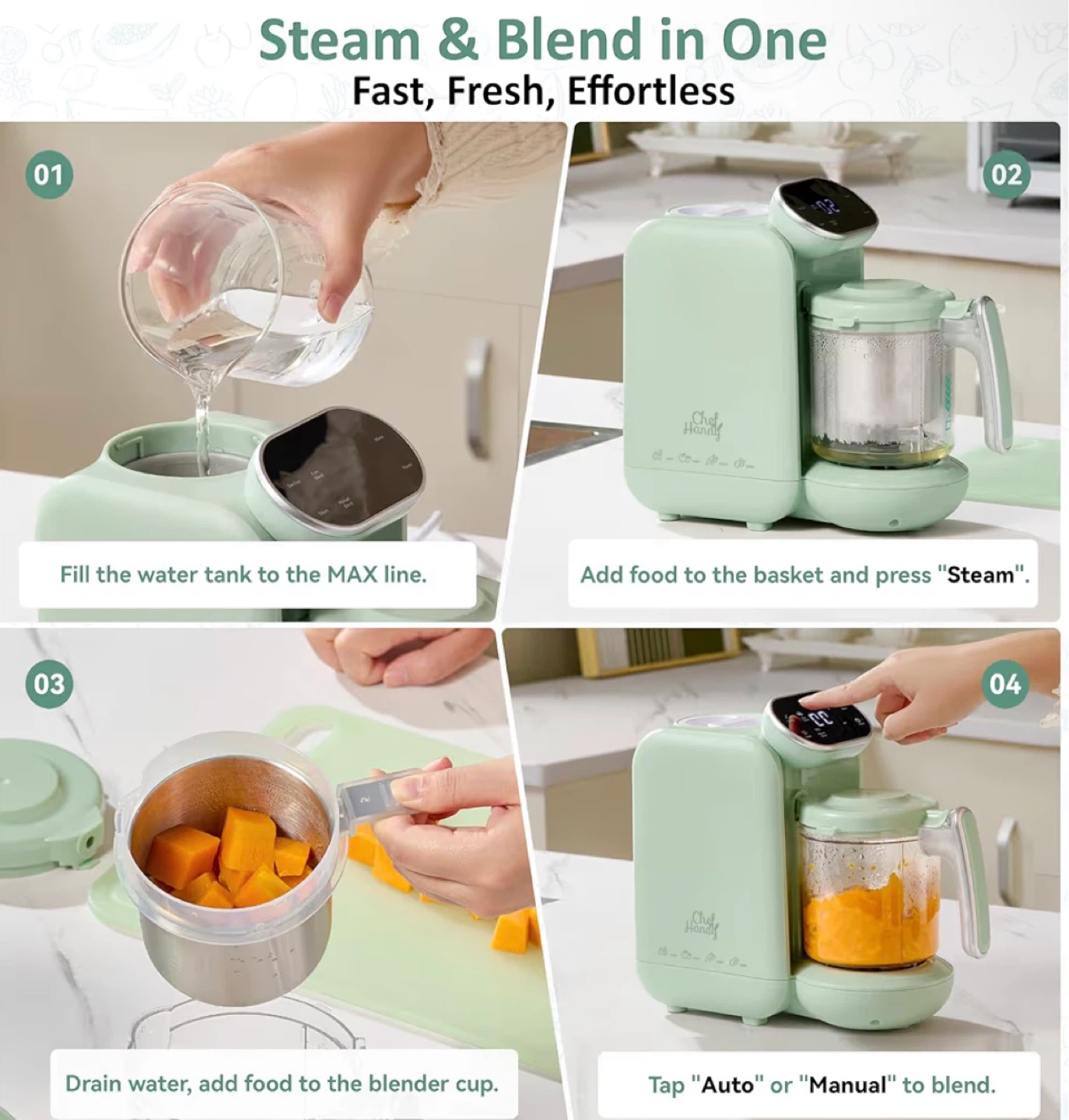 New Chefhandy Baby Food Maker Steamer Blender and Warmer - photo 5