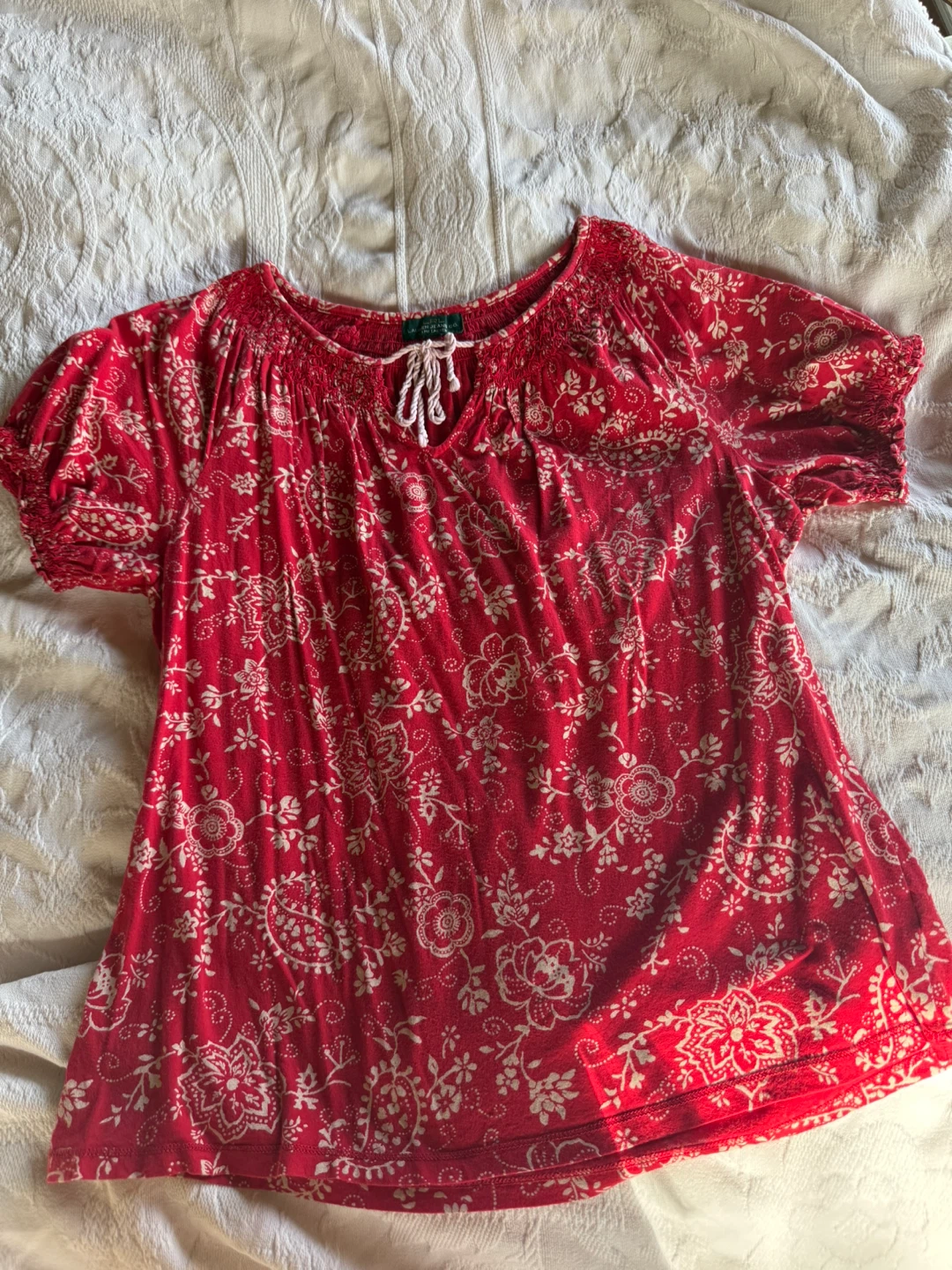 Lauren Jeans Co. Ralph Lauren Red Floral Smocked Top