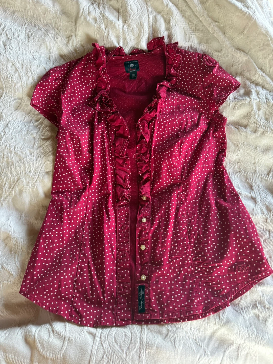 Tommy Hilfiger Red Polka Dot Ruffle Shirt S/P