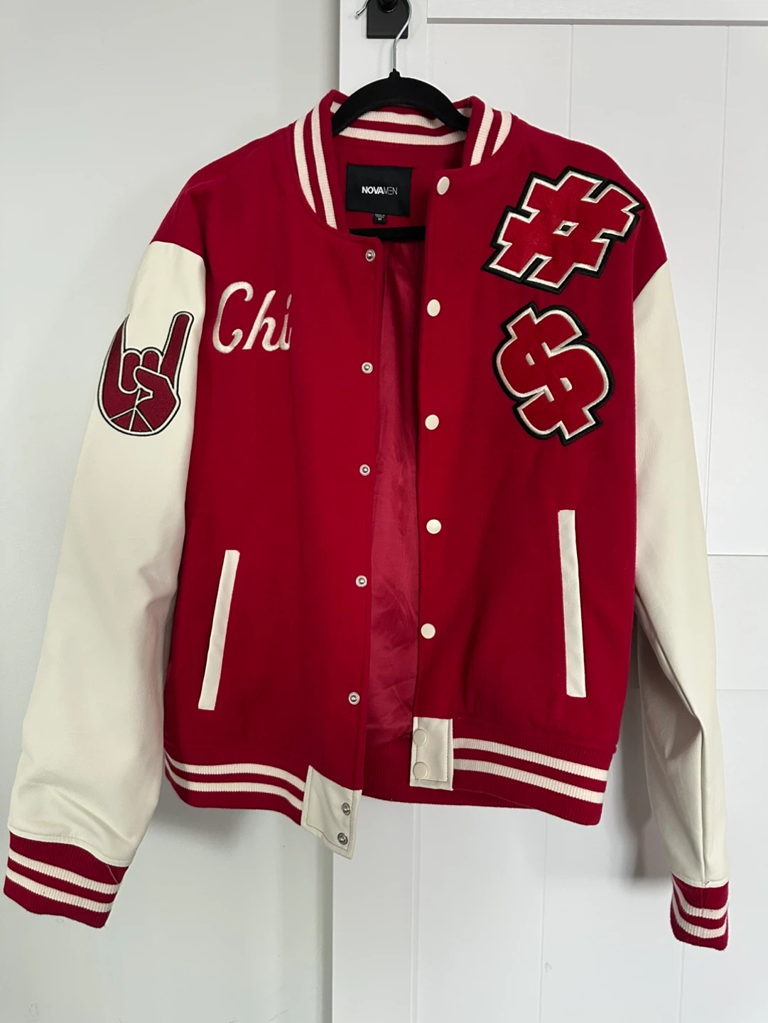 NovaMen Chicago Varsity Jacket - Red/Cream
