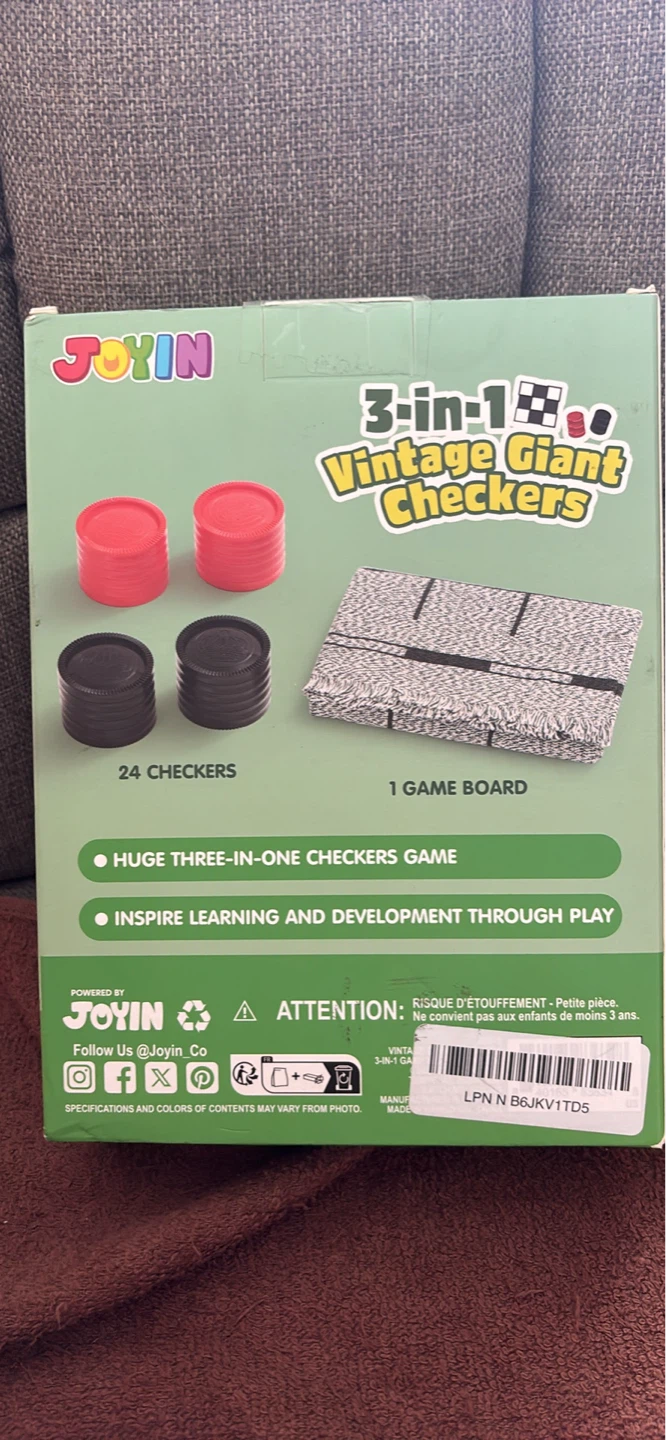 JOYIN 3-in-1 Vintage Giant Checkers Game - photo 2