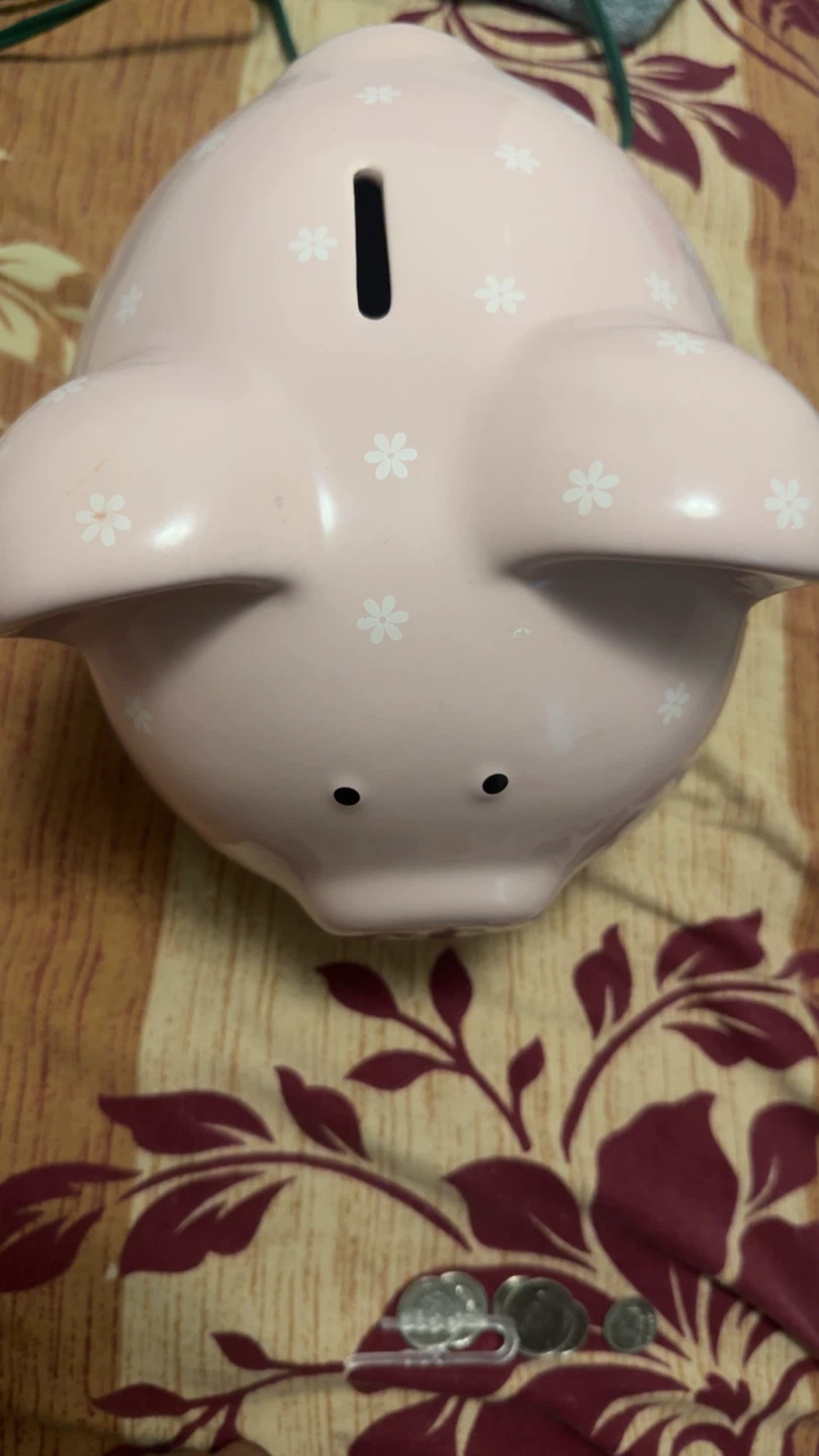 Pink Piggy Bank with White Flowers - photo 2