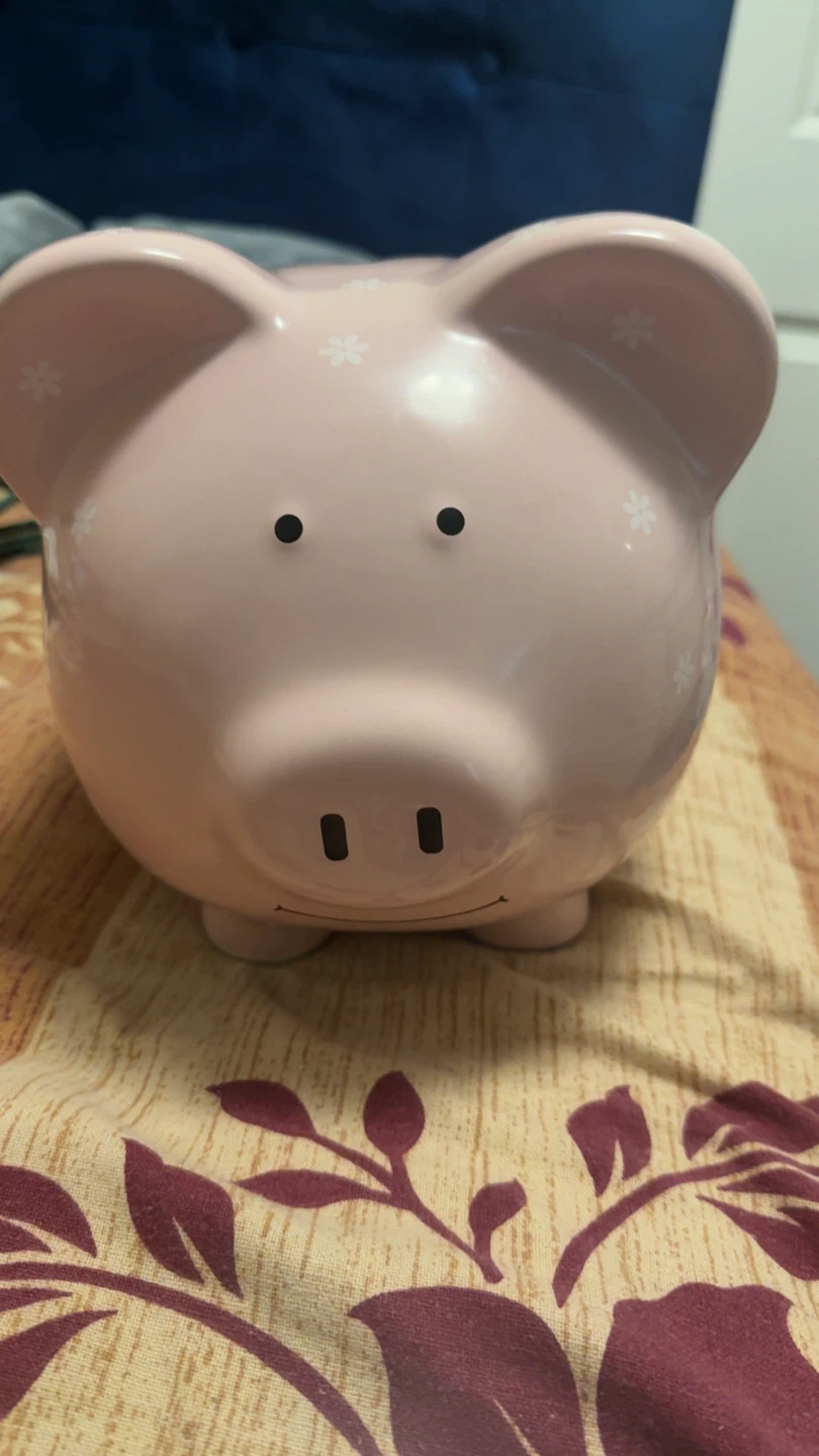Pink Piggy Bank with White Flowers