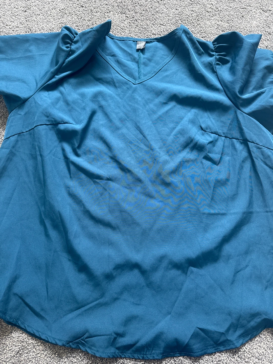 Teal V-Neck Top with Ruffled Sleeves