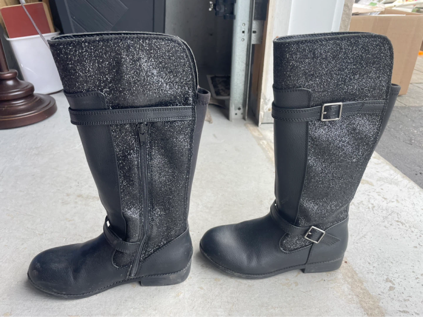 Black Glitter Knee-High Boots - photo 4