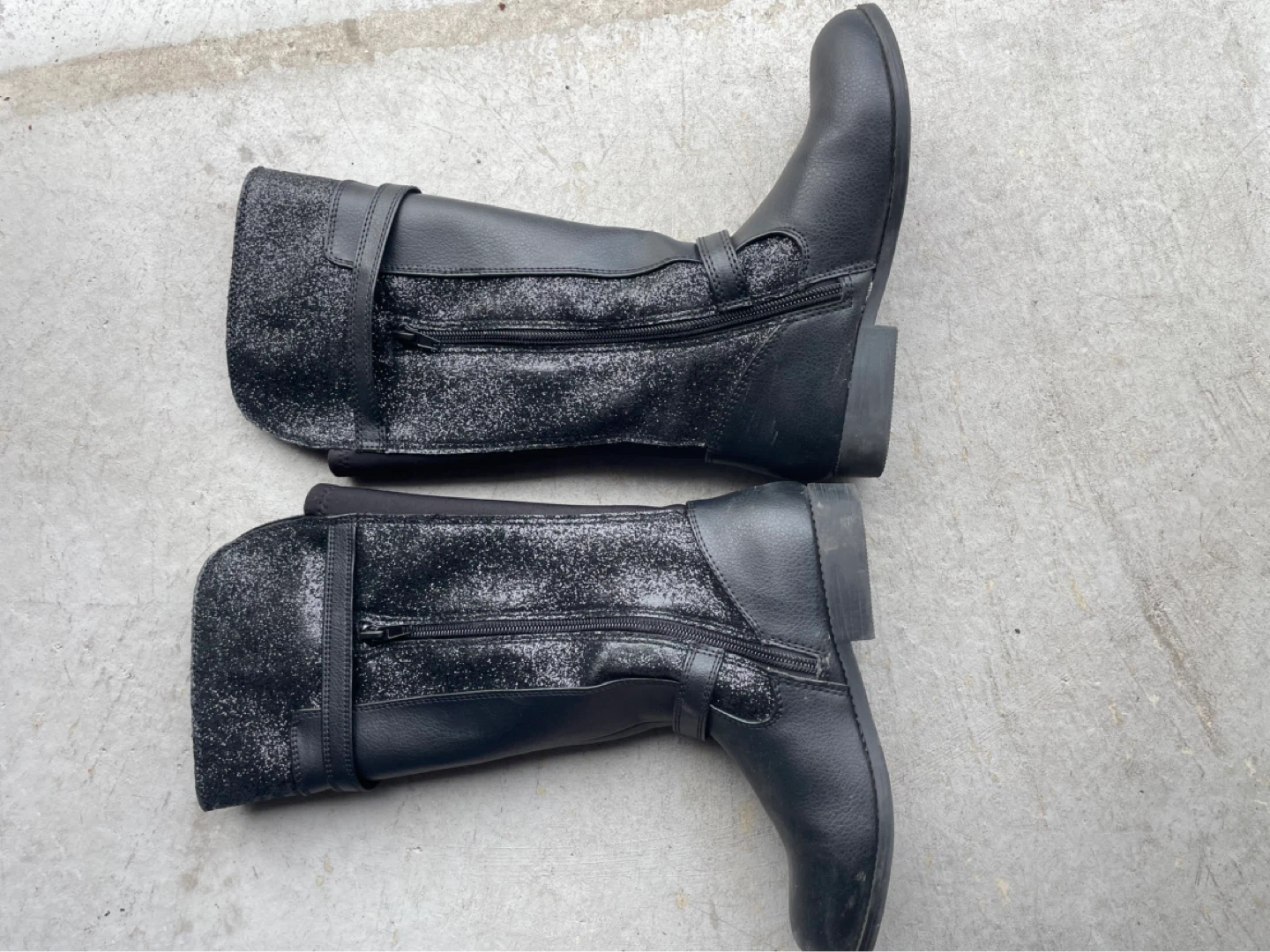 Black Glitter Knee-High Boots
