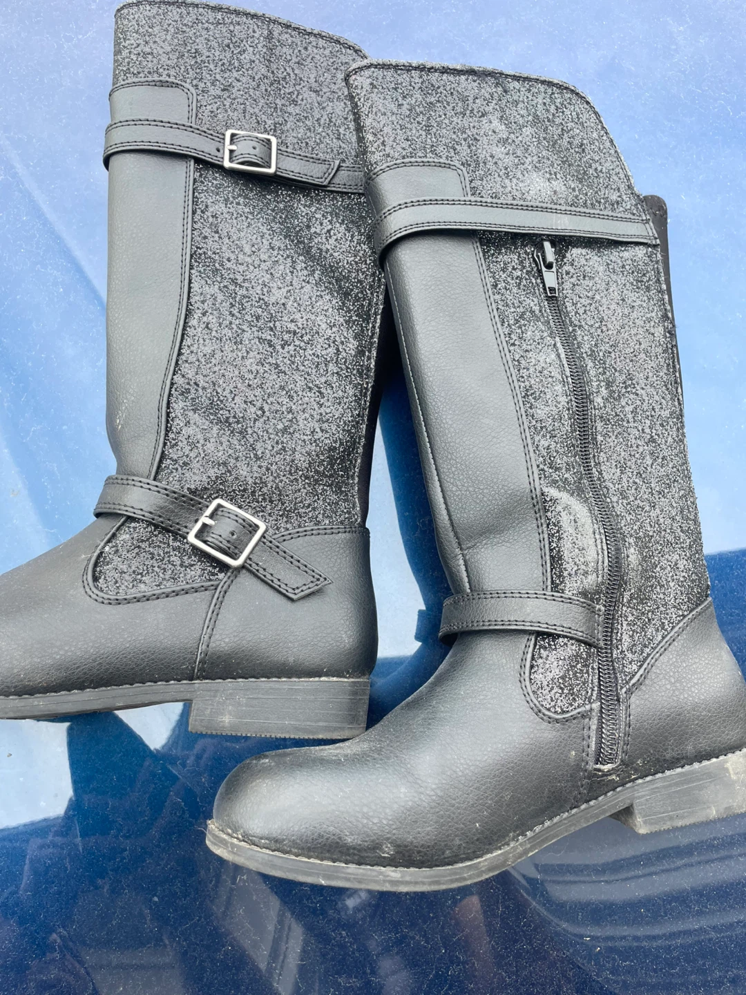 Black Glitter Knee-High Boots - photo 2