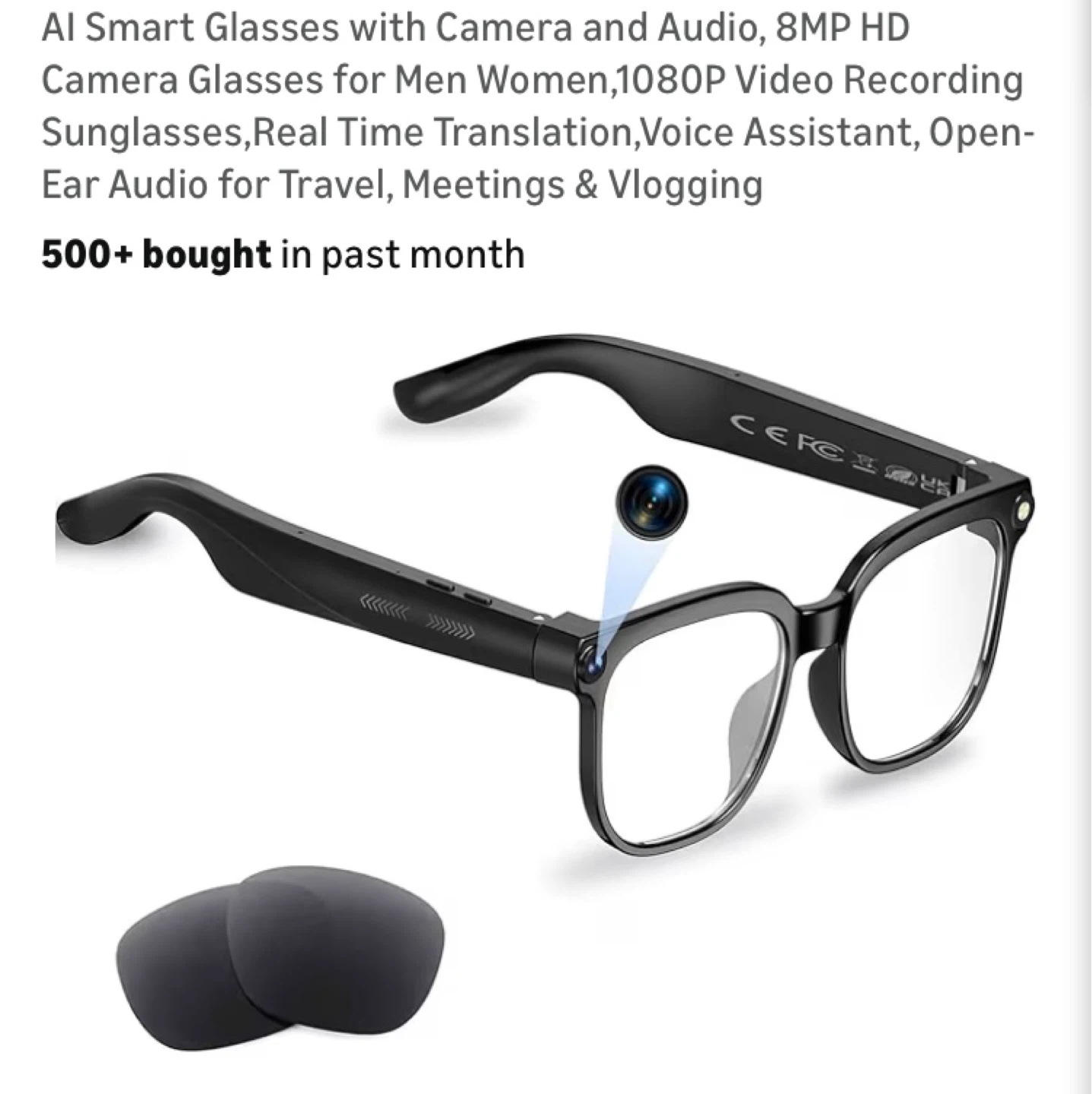 AI Smart Glasses with Camera and Audio