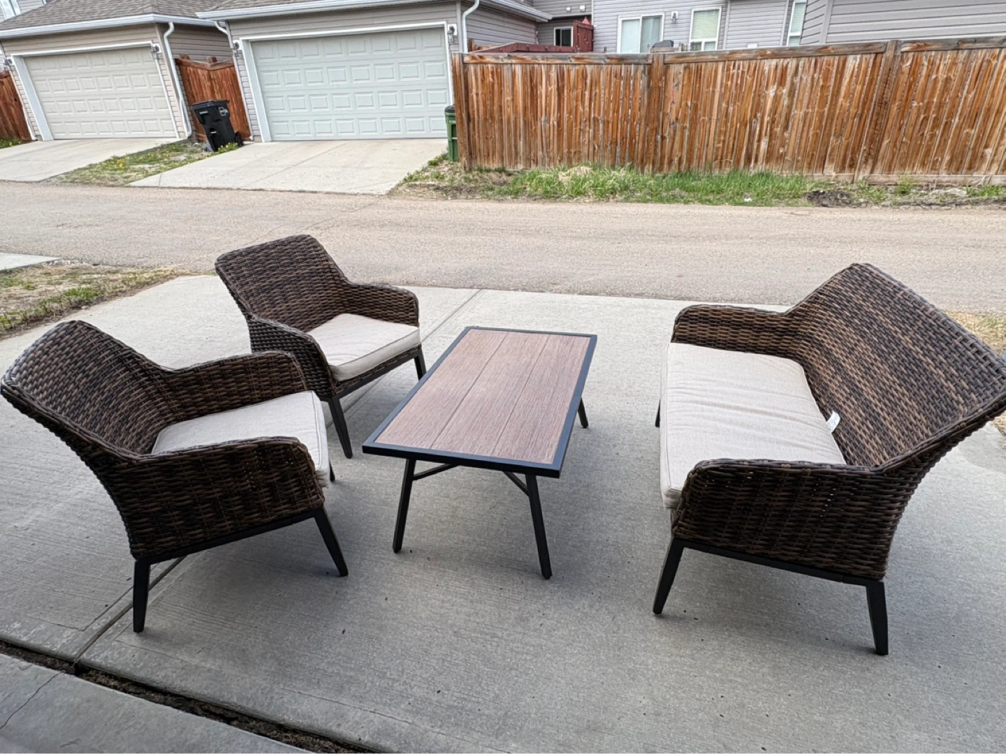 Wicker patio furniture set with cushions