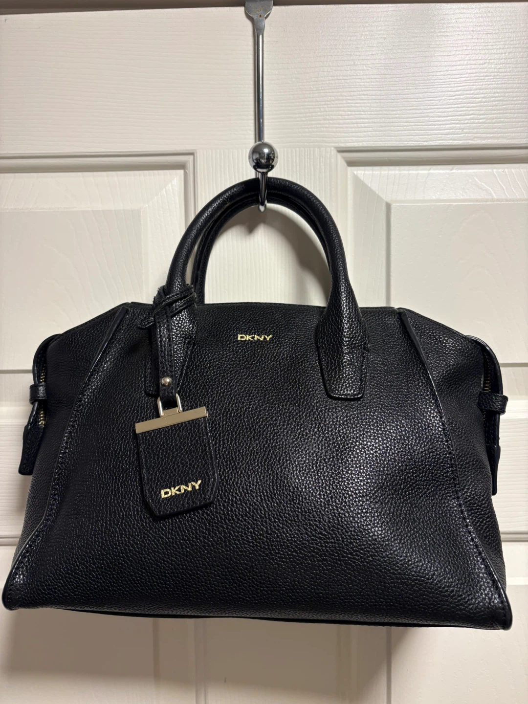 DKNY Black Pebbled Leather Satchel Handbag