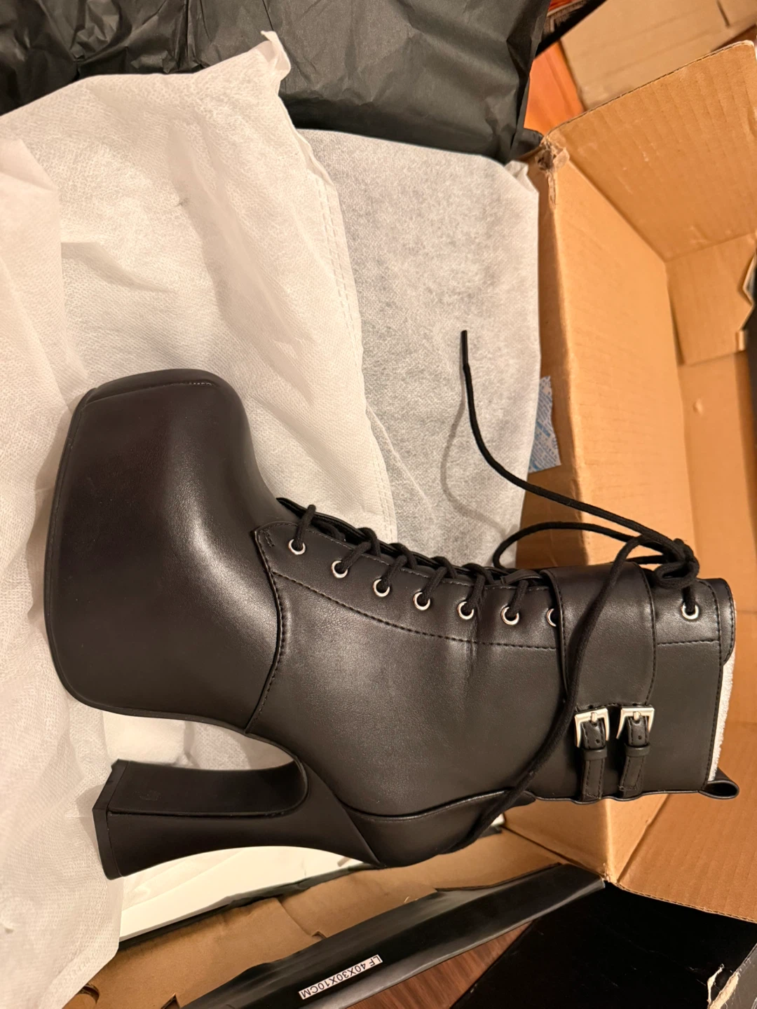 WIDOW Lace Up Platform Booties Black US 8