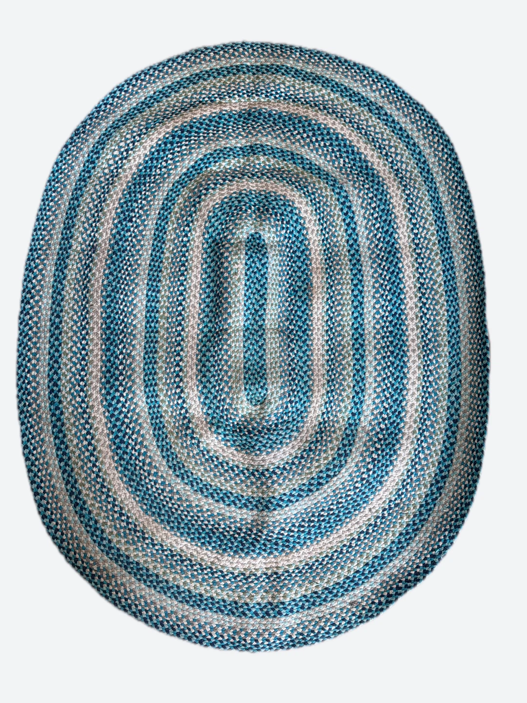 Braided Oval Rug Blue and White (4ft x 5ft 6in)