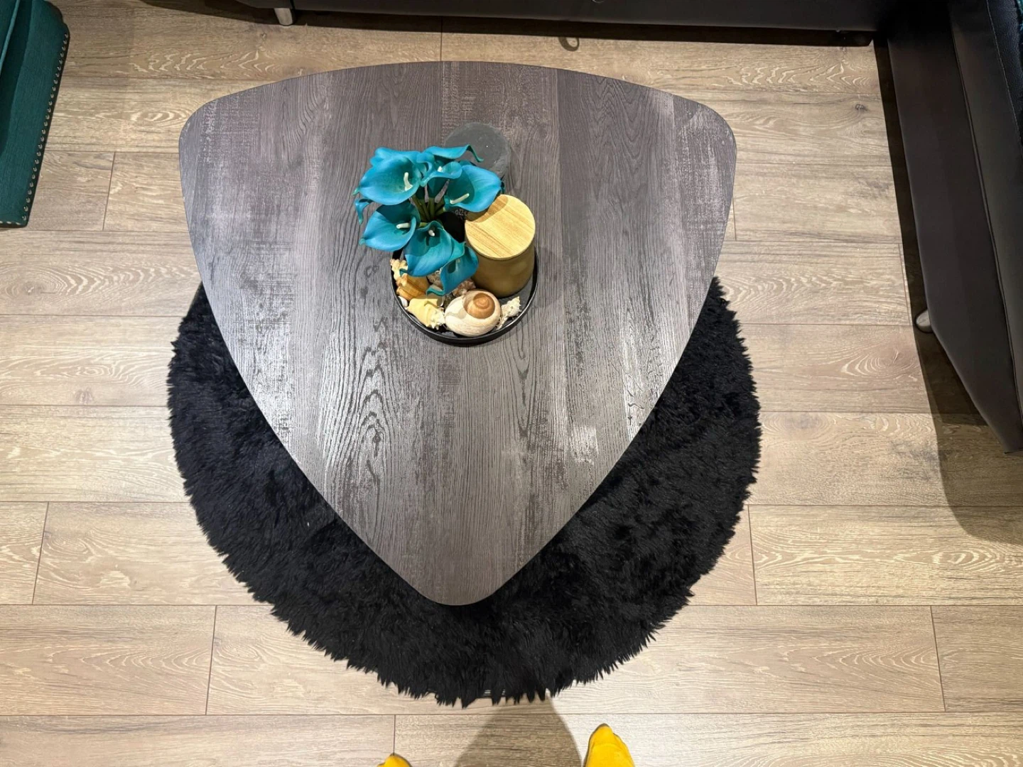 Triangular Coffee Table with Dark Wood Finish