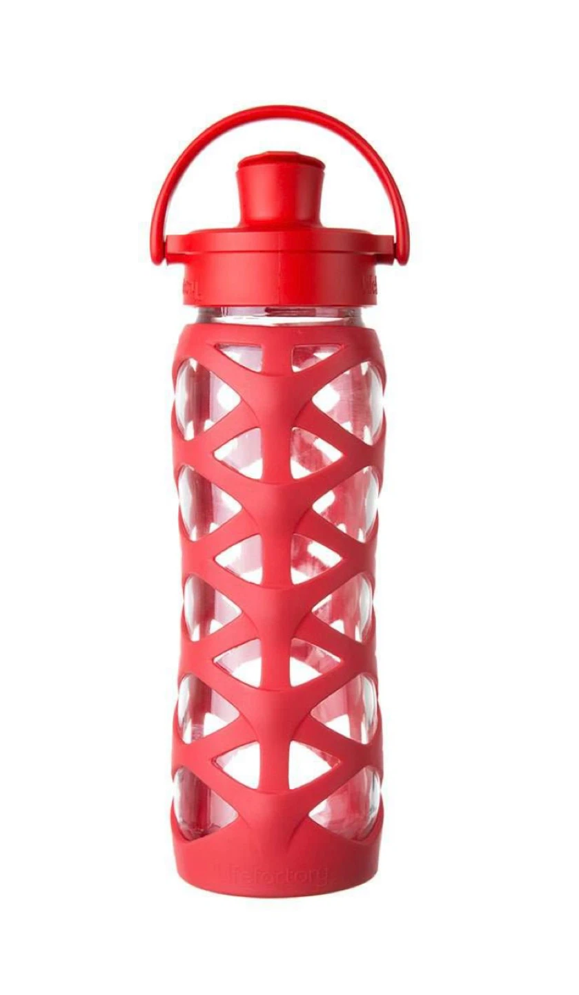 Lifefactory Glass Water Bottles - Red and Purple (22 oz)