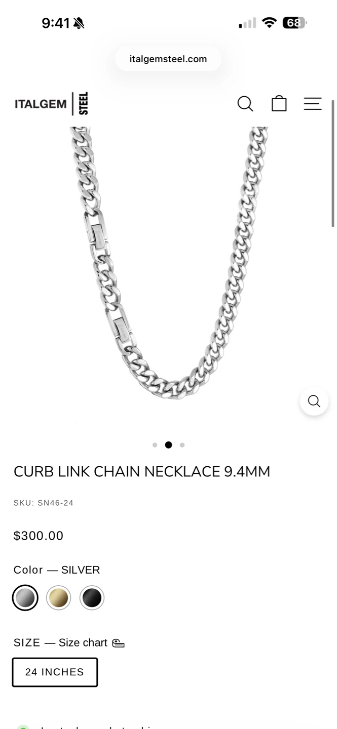 ITALGEM Steel Curb Link Chain Necklace 9.4MM - 24 Inches