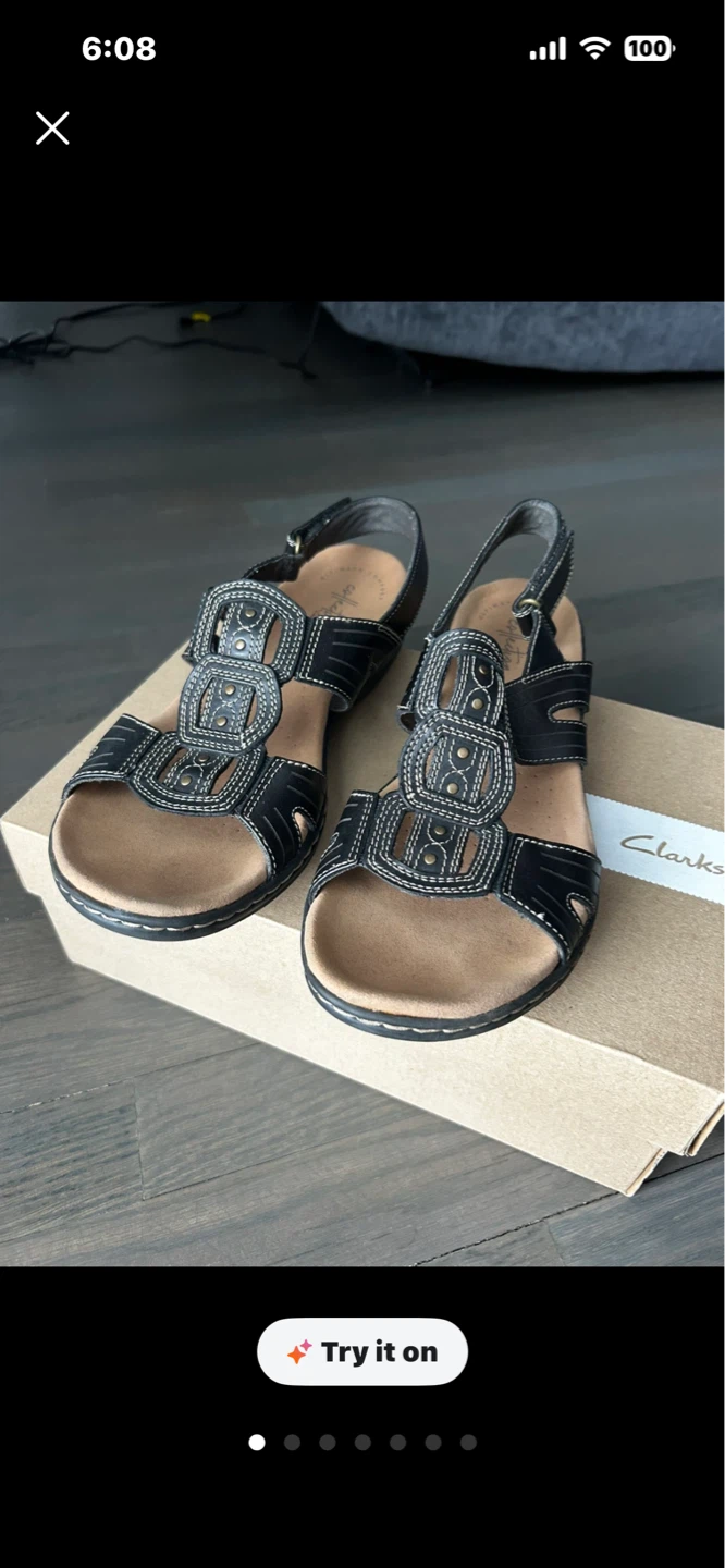 Clarks Black Leather Sandals Size 10