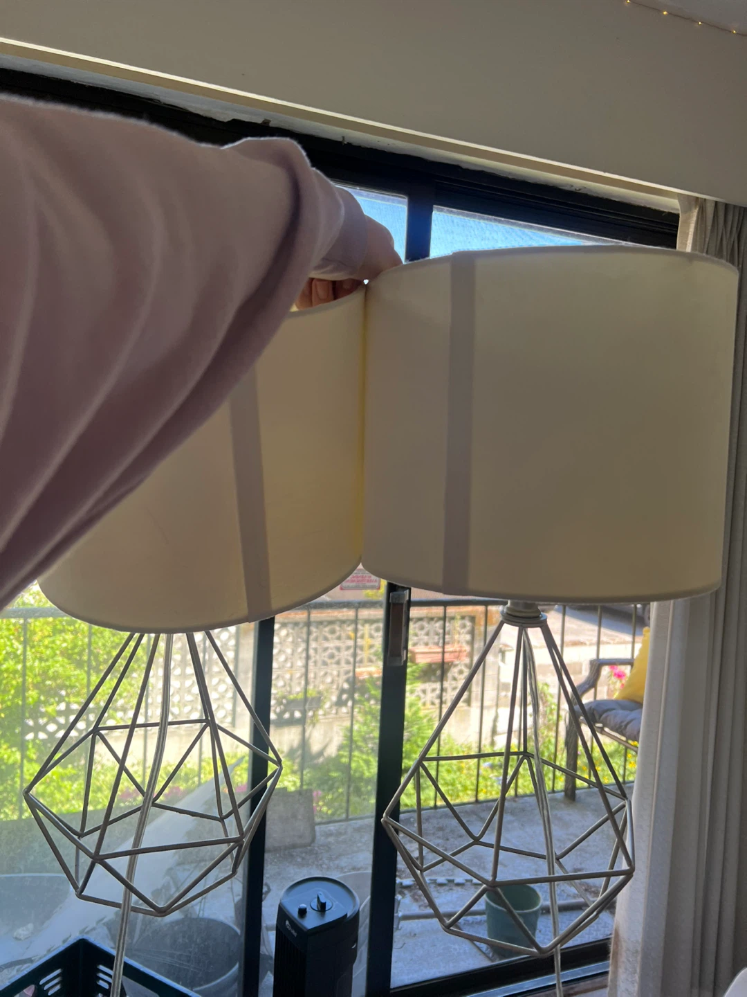 2 Geometric Floor Lamps with Drum Shade