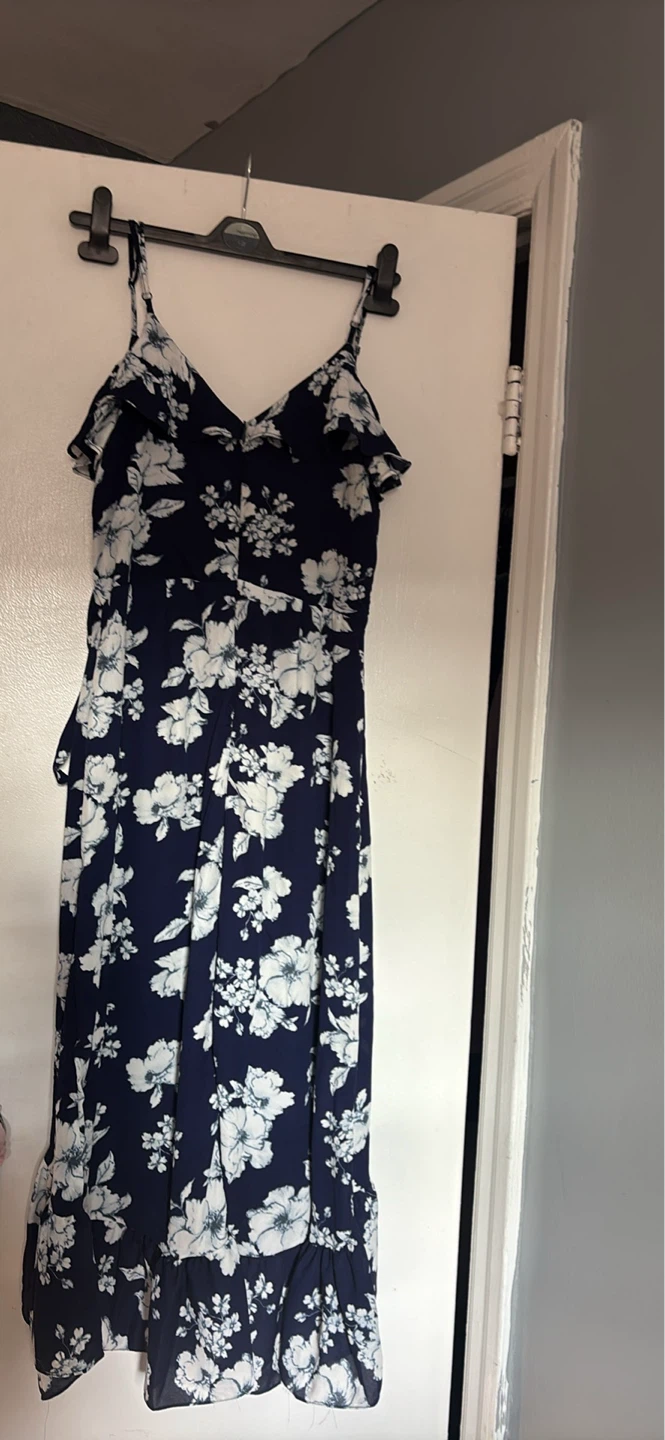 Navy Floral Wrap Dress with Ruffles - photo 2