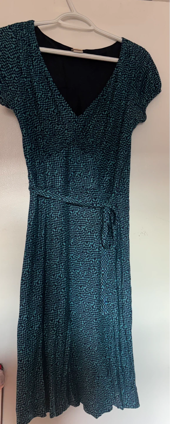 Blue and Teal Patterned Wrap Dress