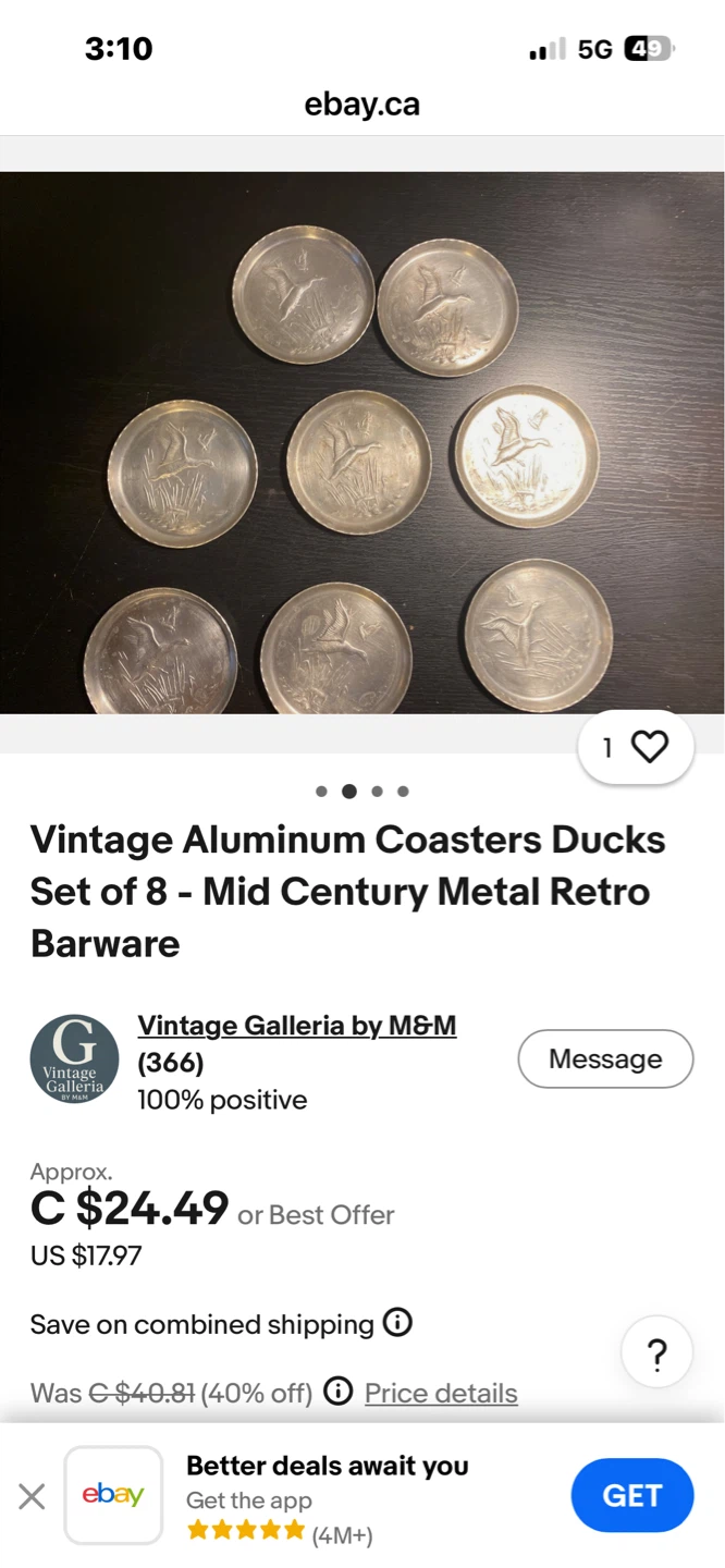 Vintage Aluminum Coasters - Ducks - Set of 8 - photo 2