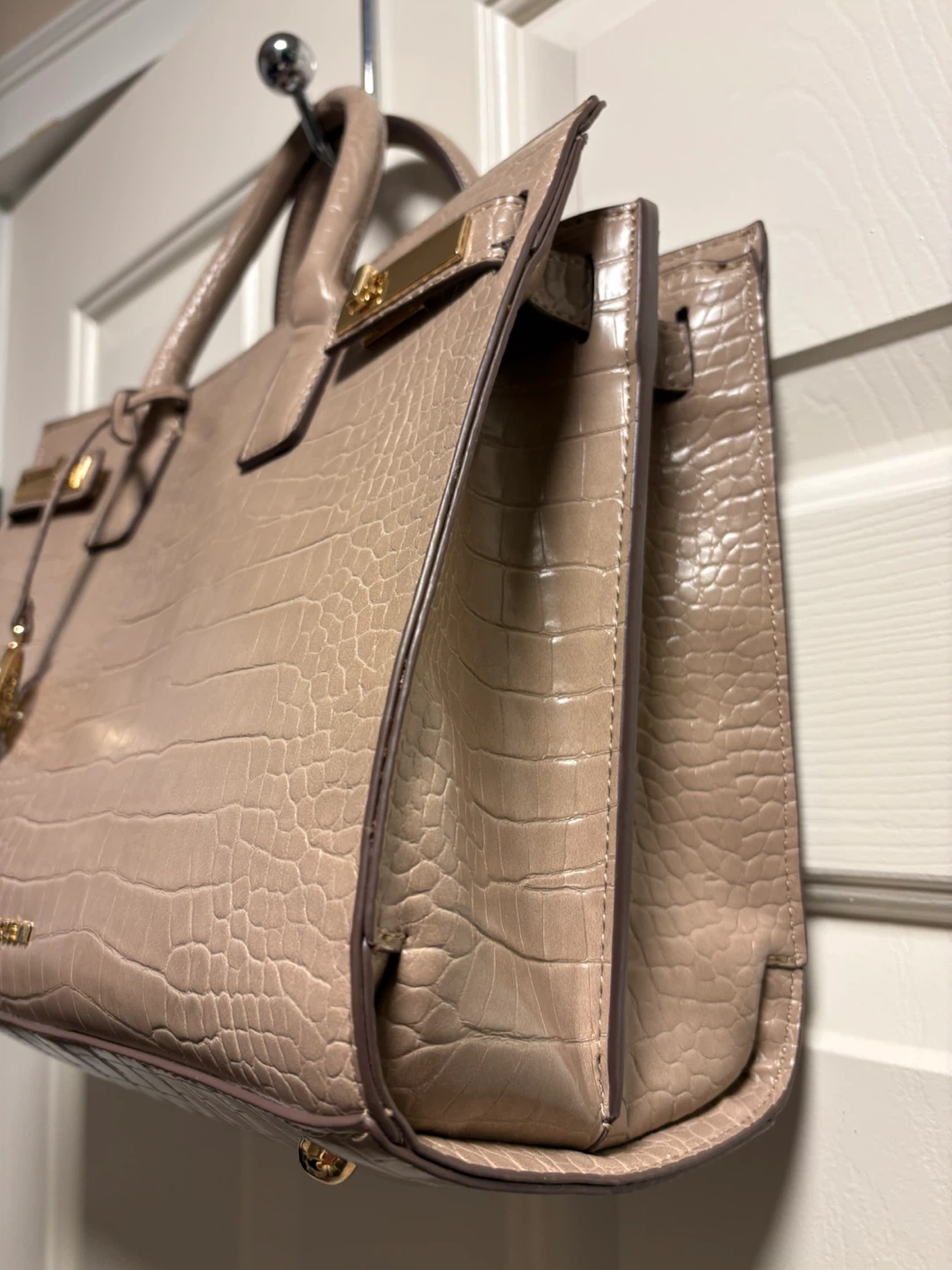 Anne Klein Taupe Croc-Embossed Satchel Handbag - photo 3